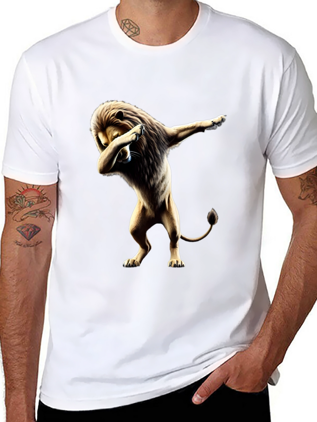 Lion Dabbing Graphic Tee - Black Cotton T-Shirt