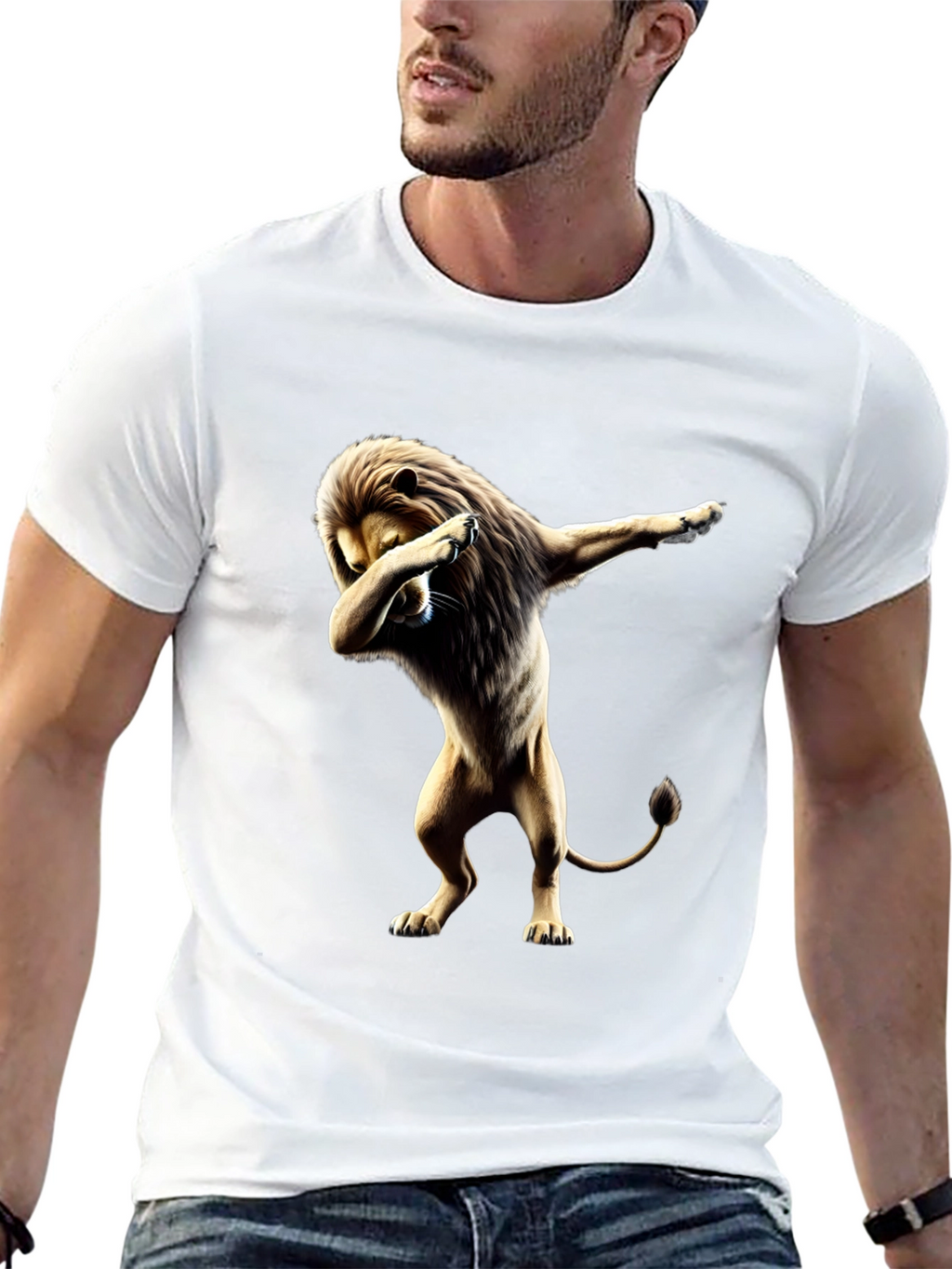 Lion Dabbing Graphic Tee - Black Cotton T-Shirt