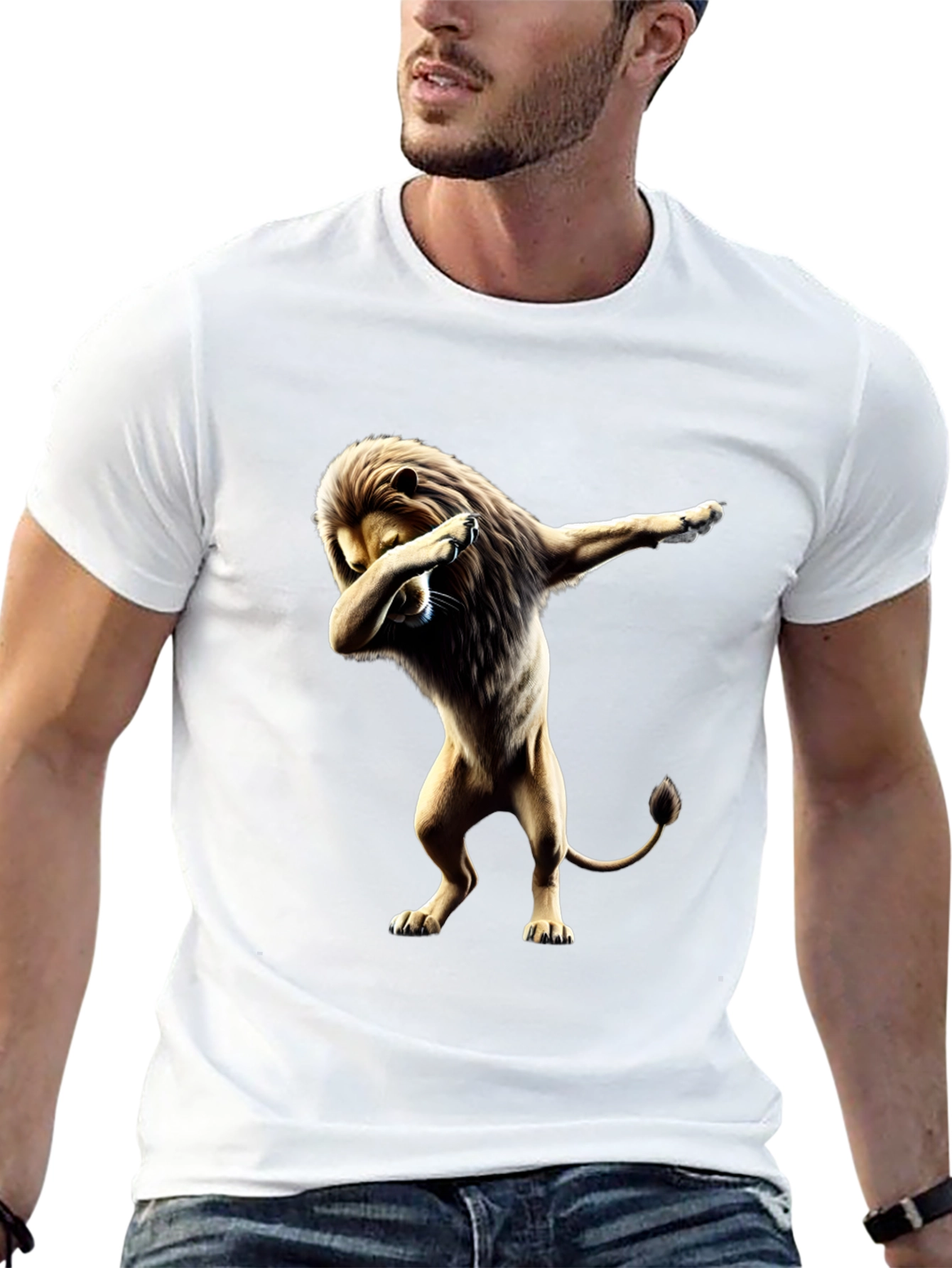 Lion Dabbing Graphic Tee - Black Cotton T-Shirt