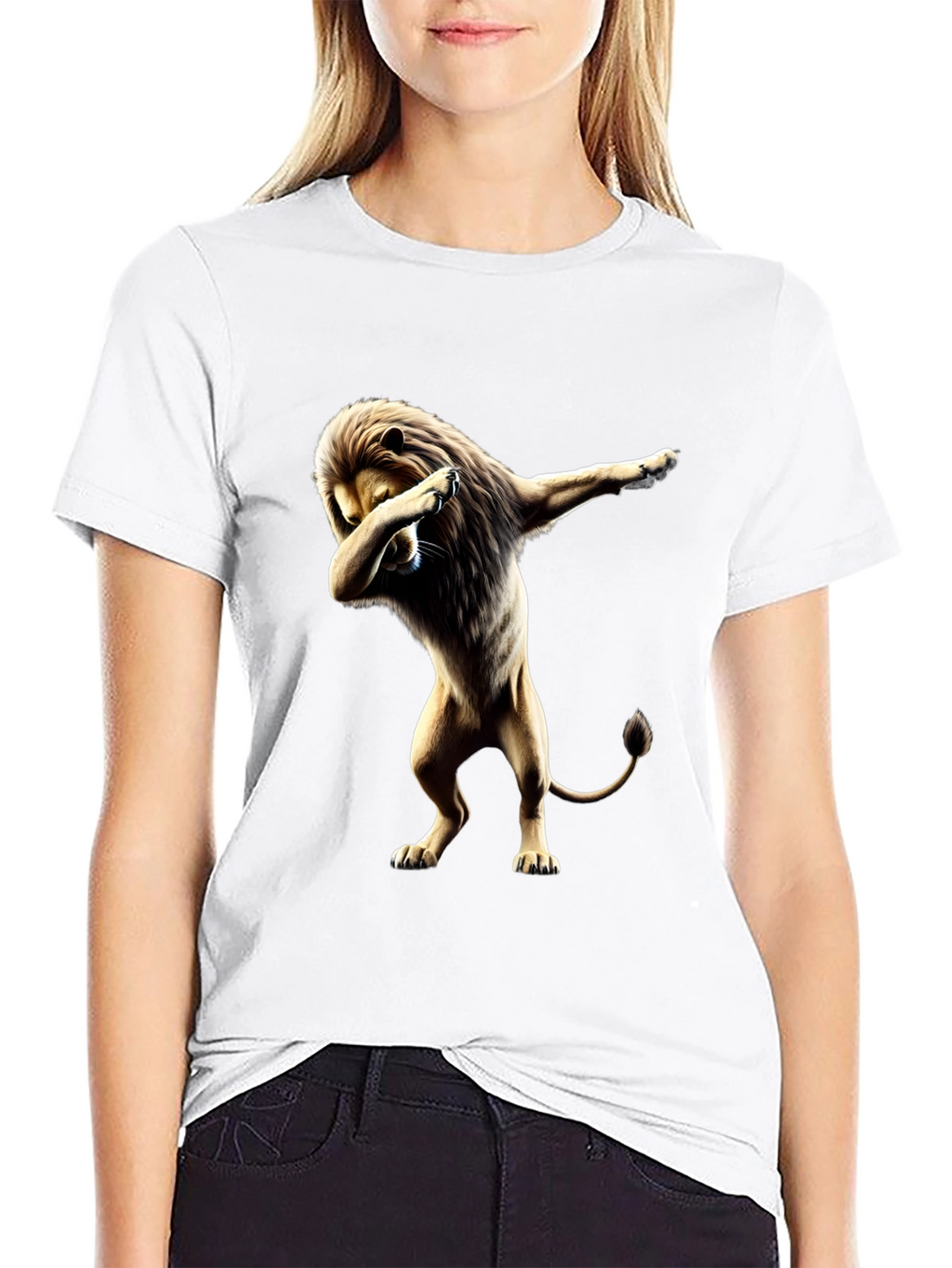 Lion Dabbing Graphic Tee - Black Cotton T-Shirt