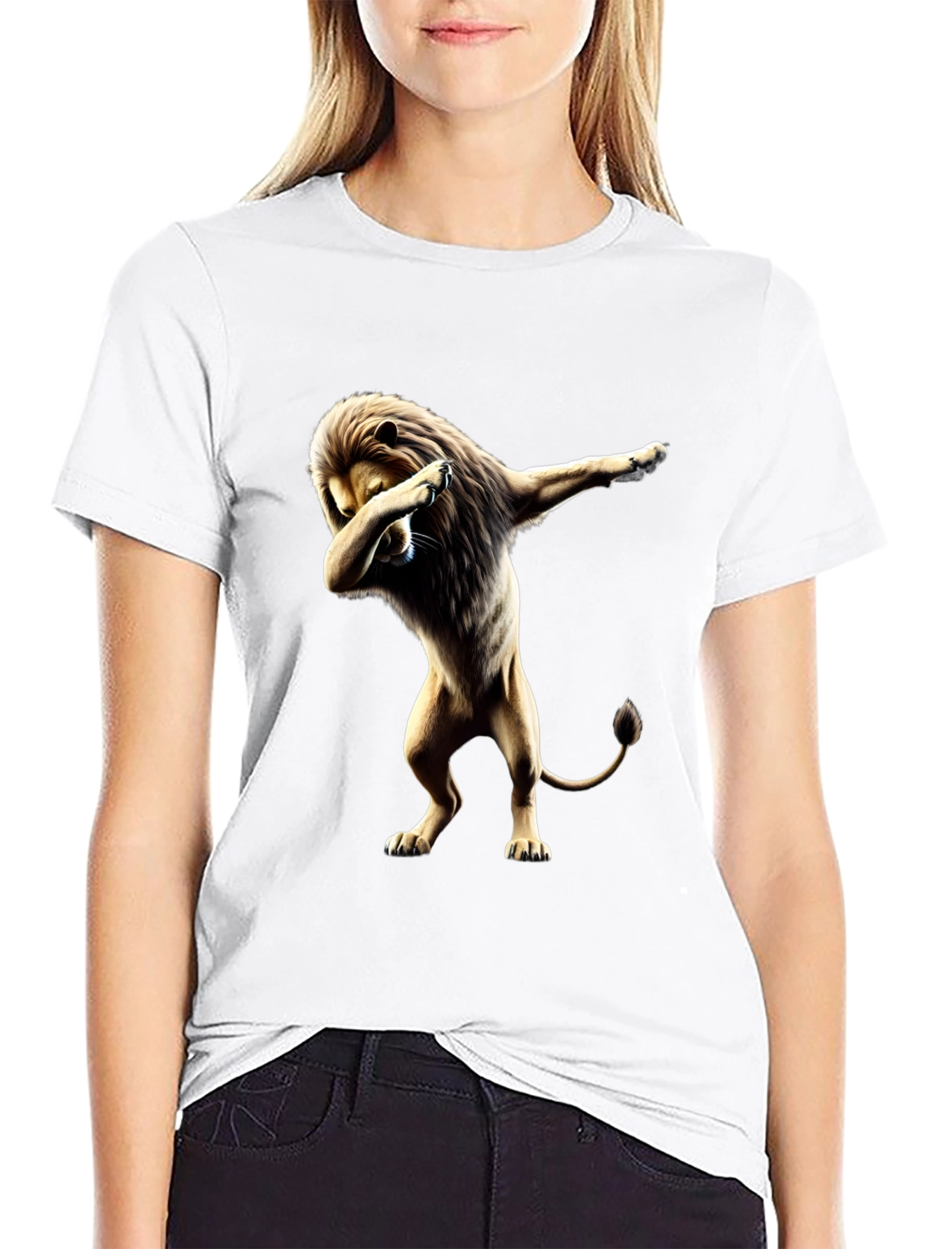 Lion Dabbing Graphic Tee - Black Cotton T-Shirt