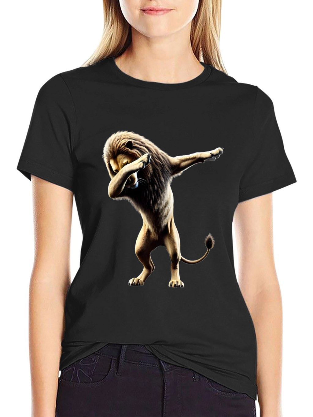 Lion Dabbing Graphic Tee - Black Cotton T-Shirt