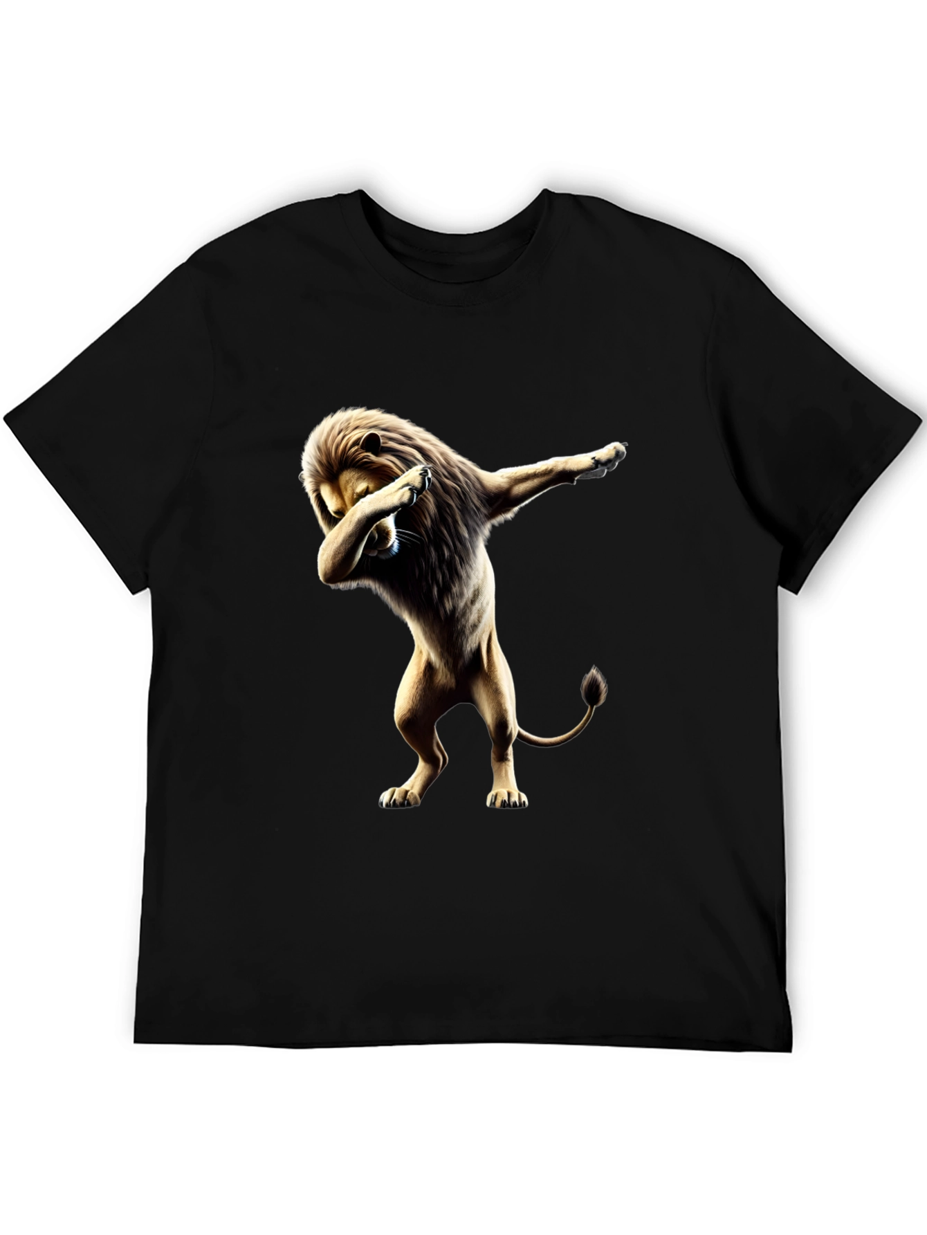 Lion Dabbing Graphic Tee - Black Cotton T-Shirt