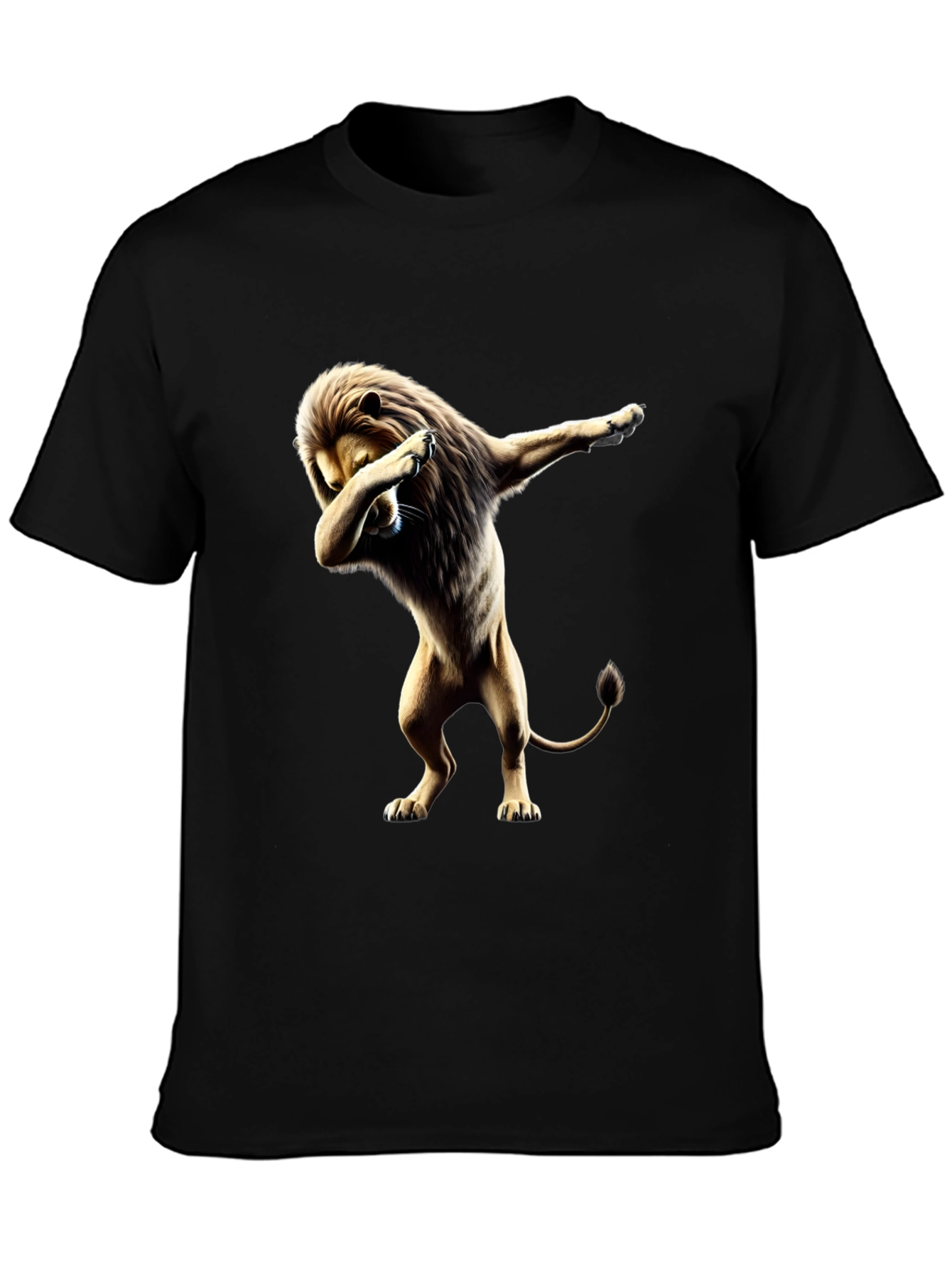 Lion Dabbing Graphic Tee - Black Cotton T-Shirt