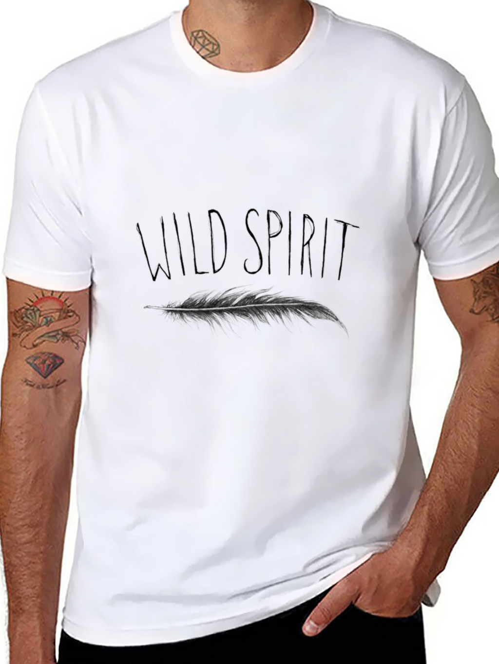 Wild Spirit Feather Graphic Tee - Black