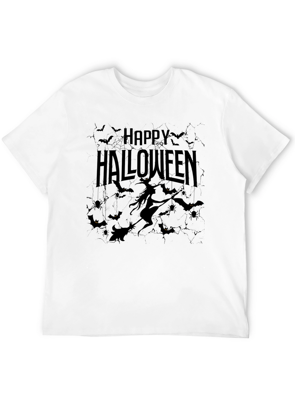 Happy Halloween Black T-Shirt - Witch & Bats