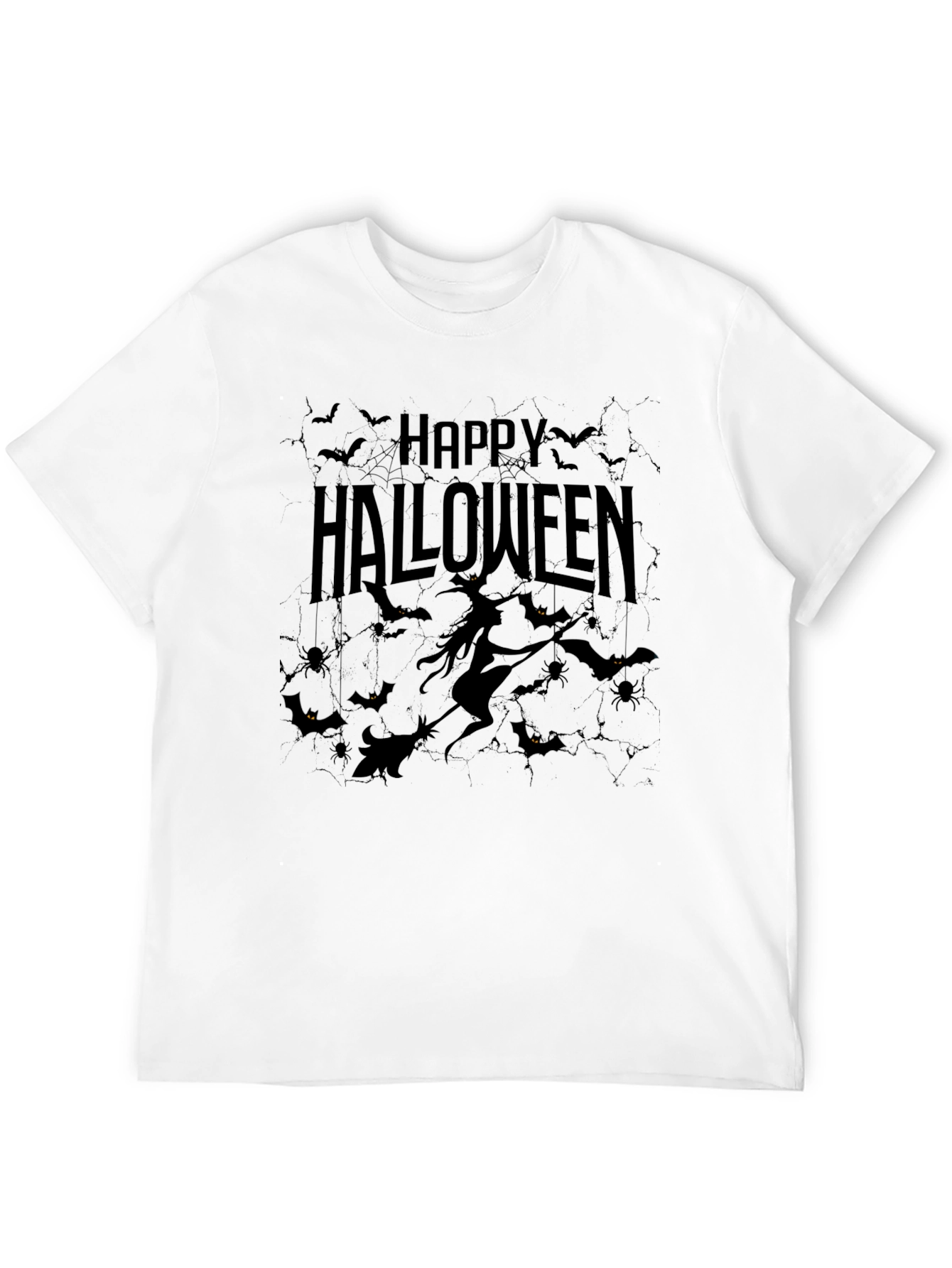 Happy Halloween Black T-Shirt - Witch & Bats