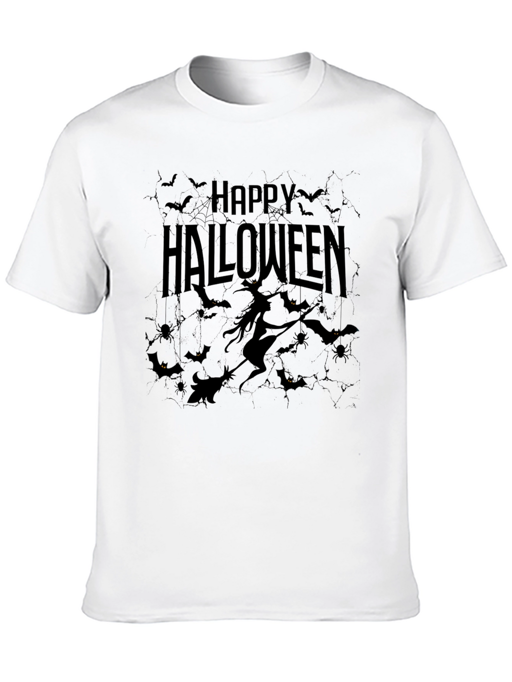 Happy Halloween Black T-Shirt - Witch & Bats