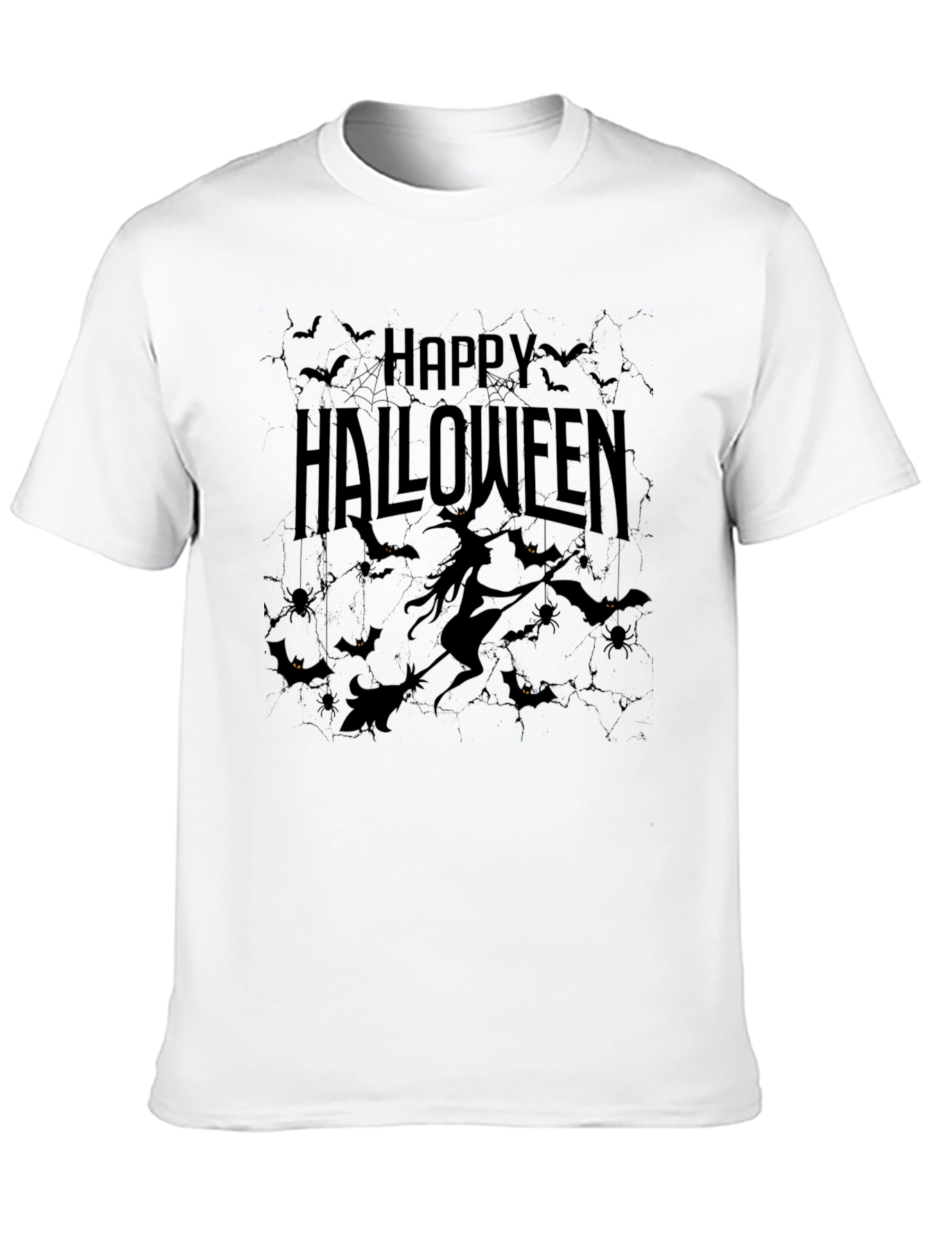 Happy Halloween Black T-Shirt - Witch & Bats