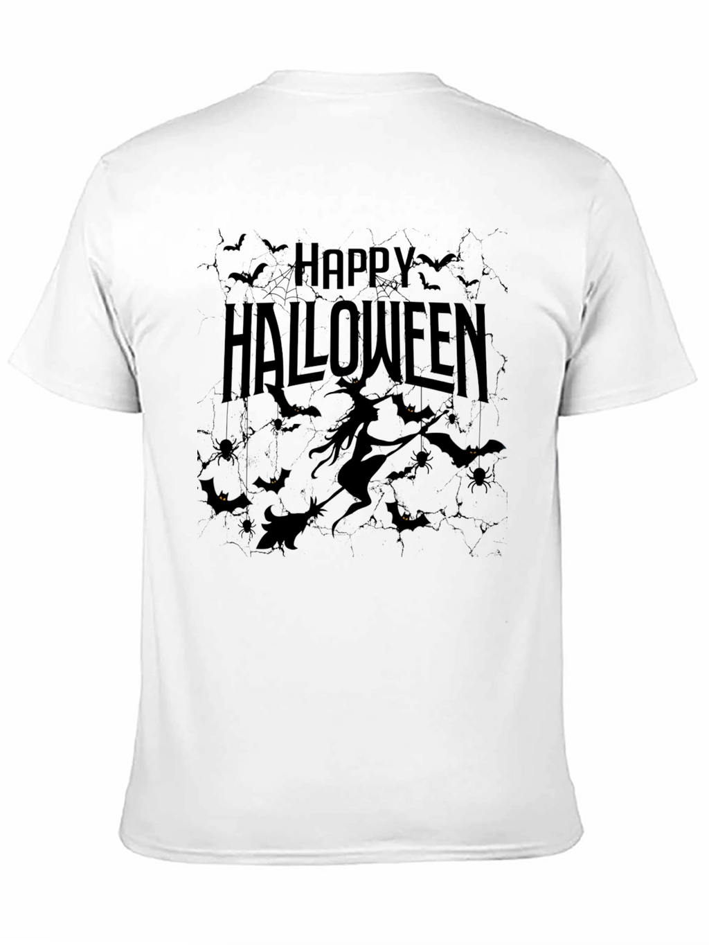 Happy Halloween Black T-Shirt - Witch & Bats