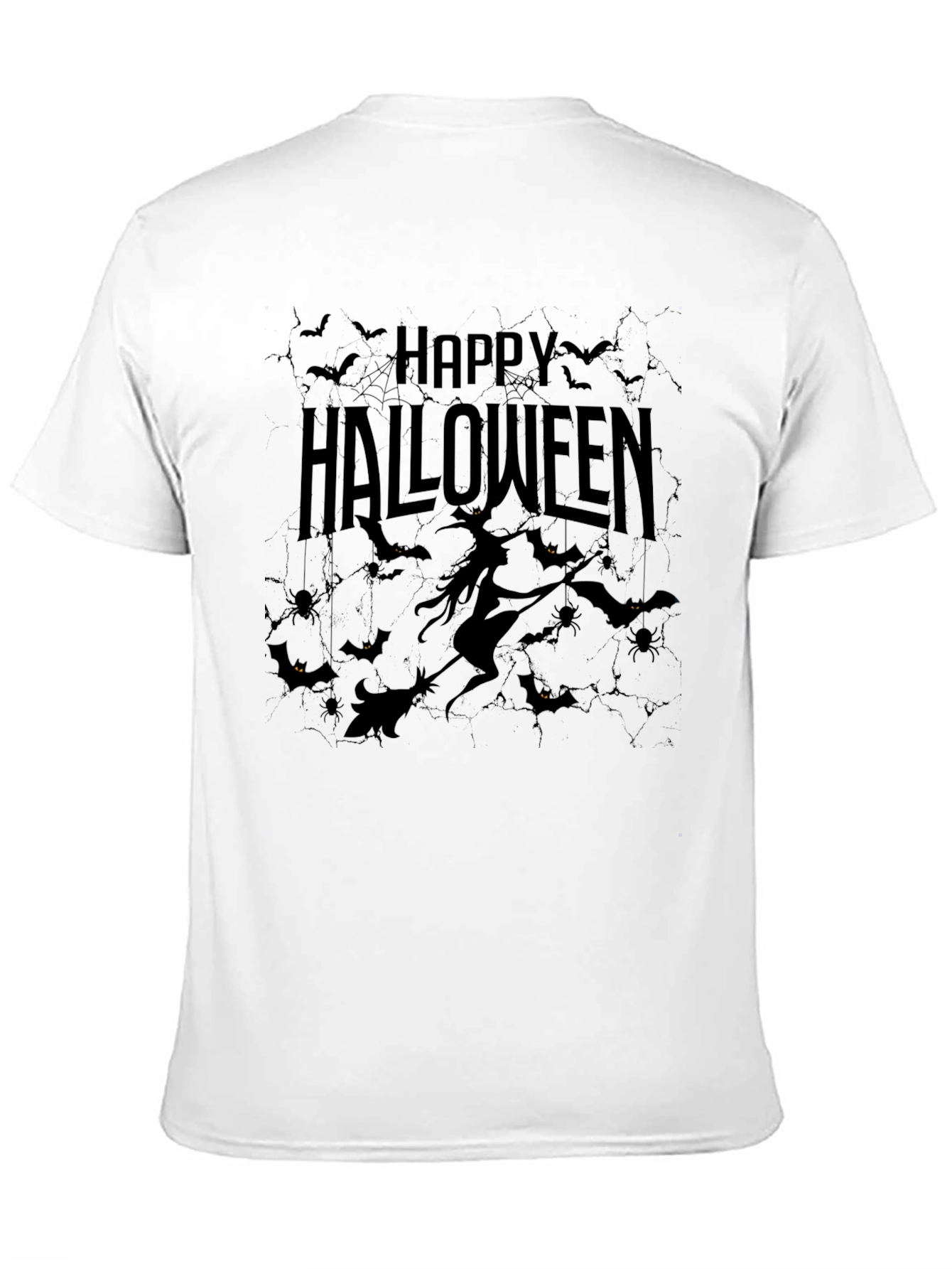 Happy Halloween Black T-Shirt - Witch & Bats