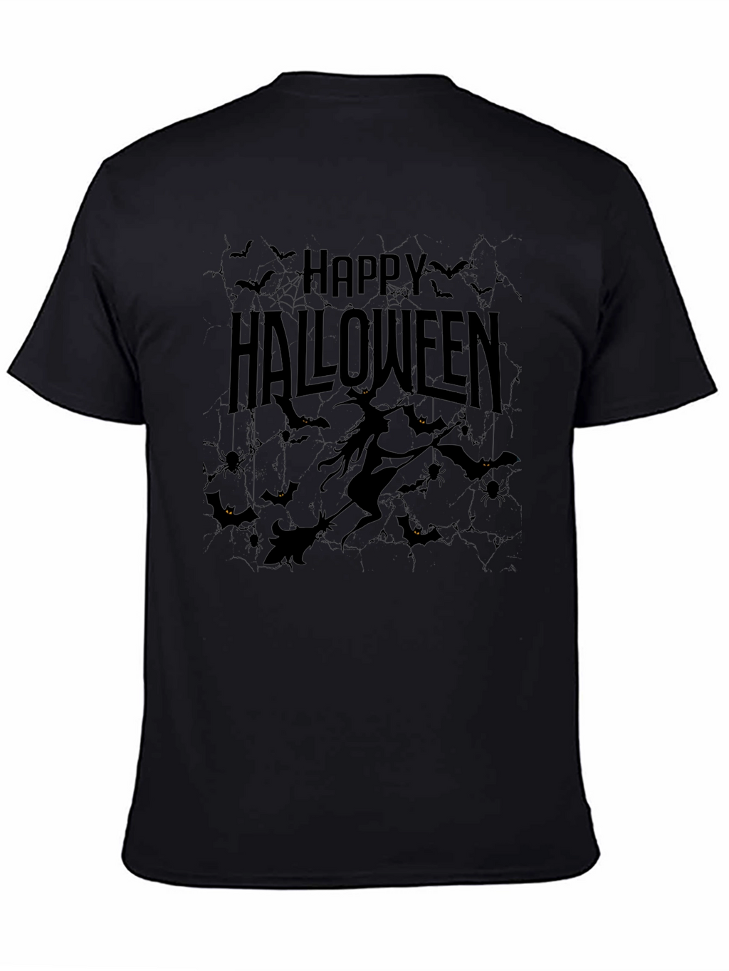 Happy Halloween Black T-Shirt - Witch & Bats