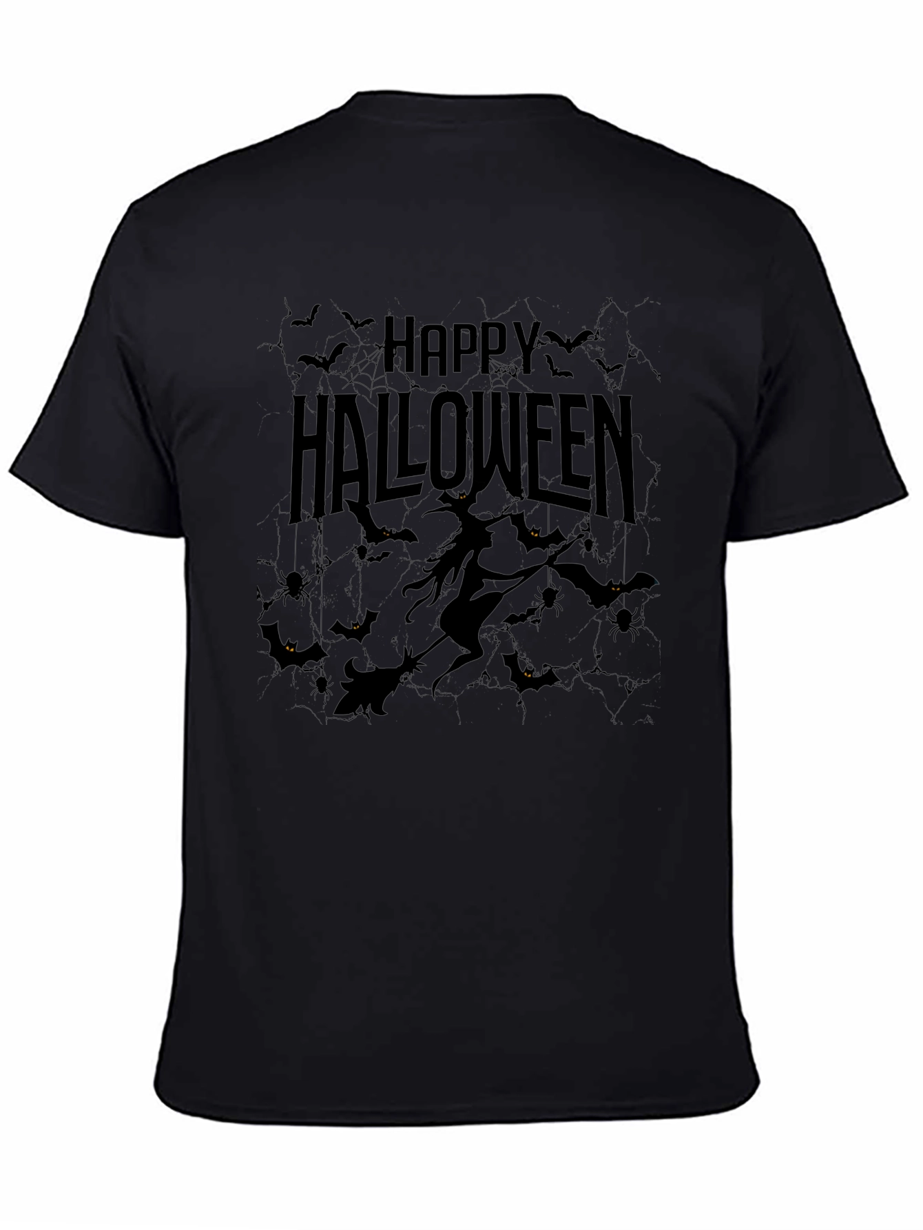 Happy Halloween Black T-Shirt - Witch & Bats