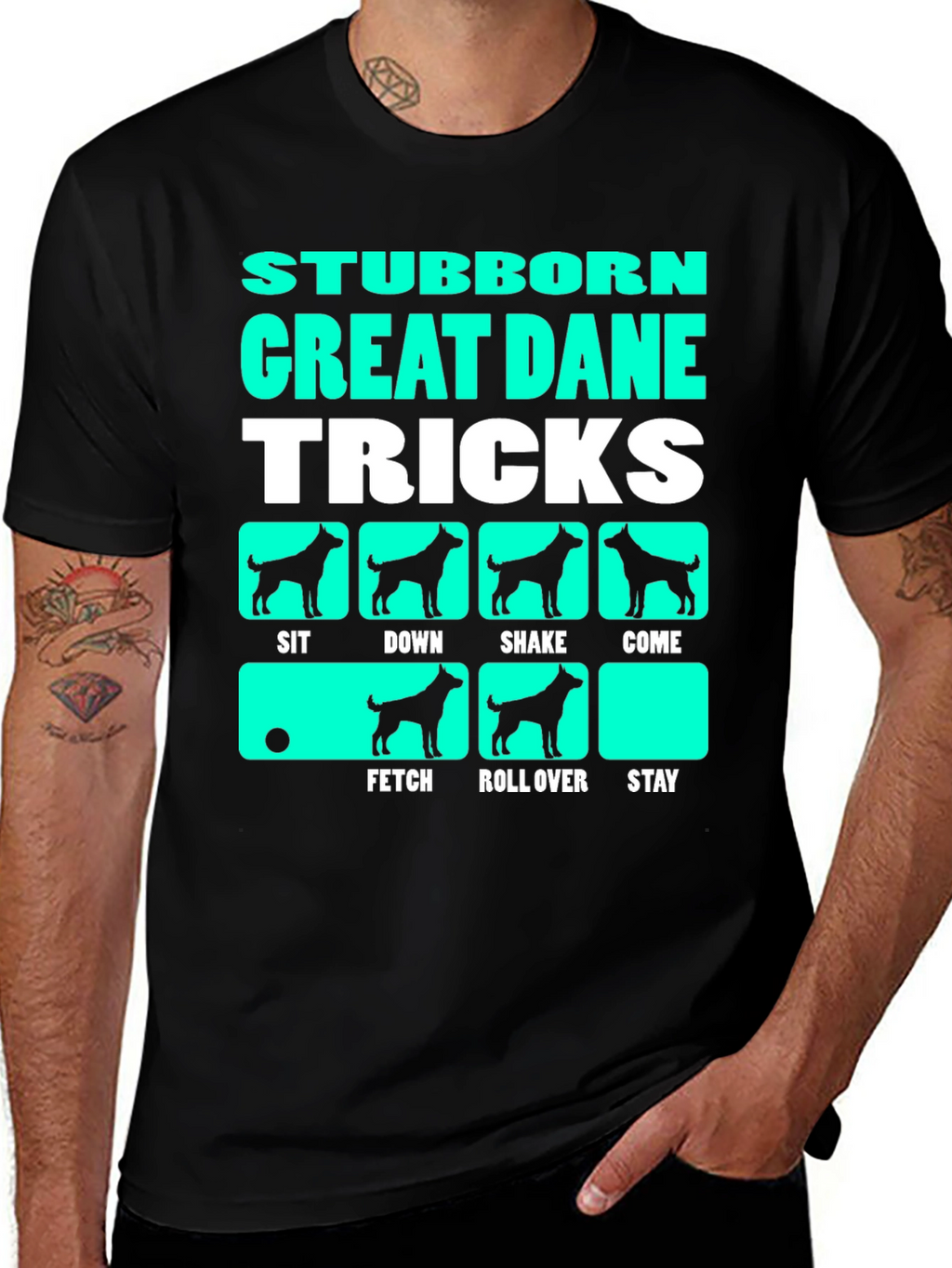 Stubborn Great Dane Tricks Graphic T-Shirt