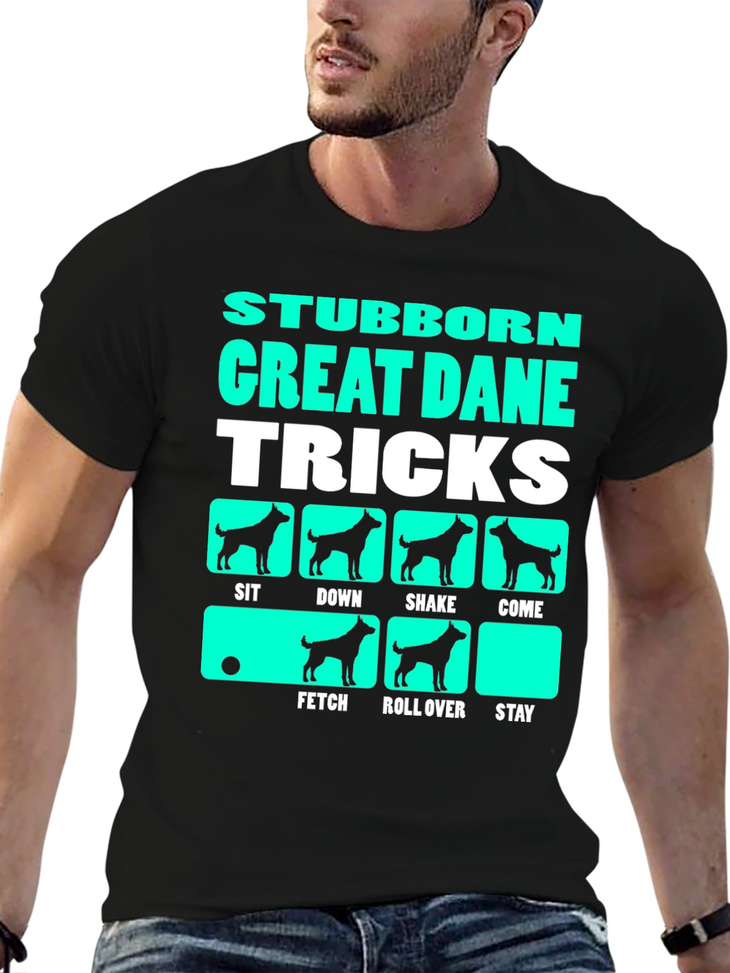 Stubborn Great Dane Tricks Graphic T-Shirt