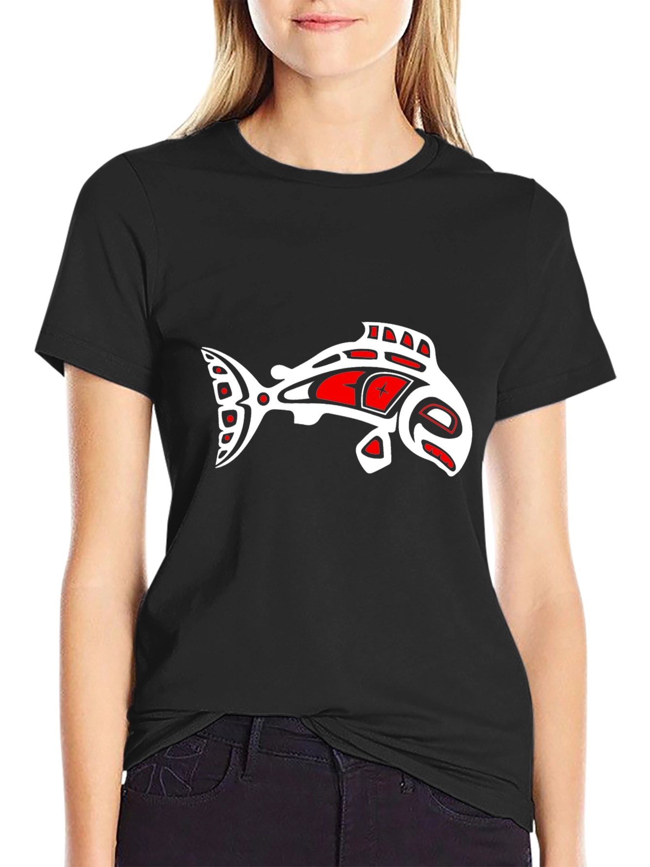 Artistic Fish Graphic Tee - Black