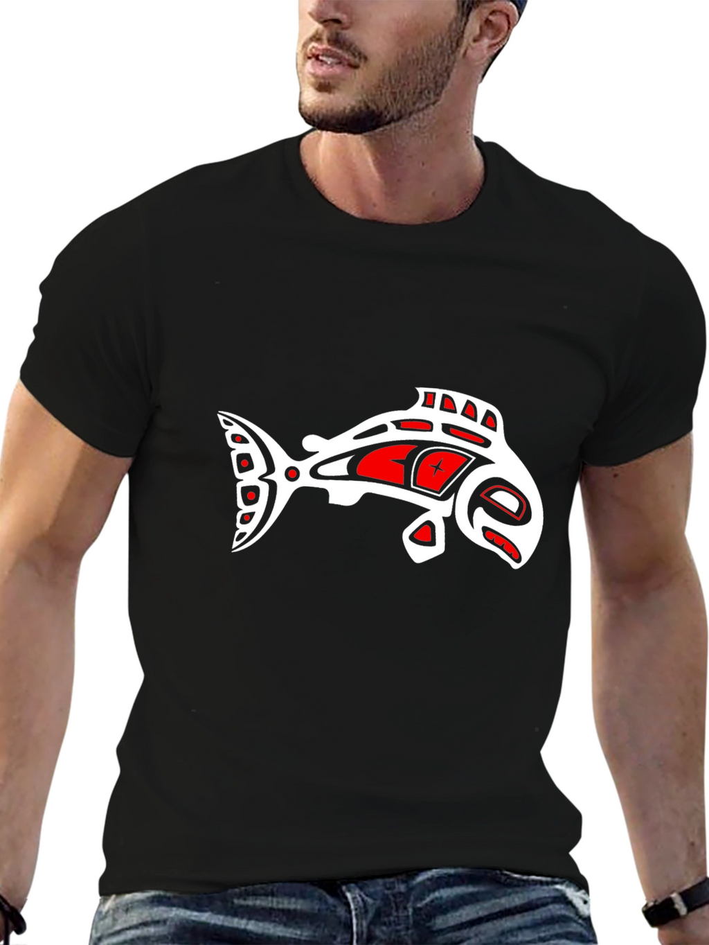 Artistic Fish Graphic Tee - Black