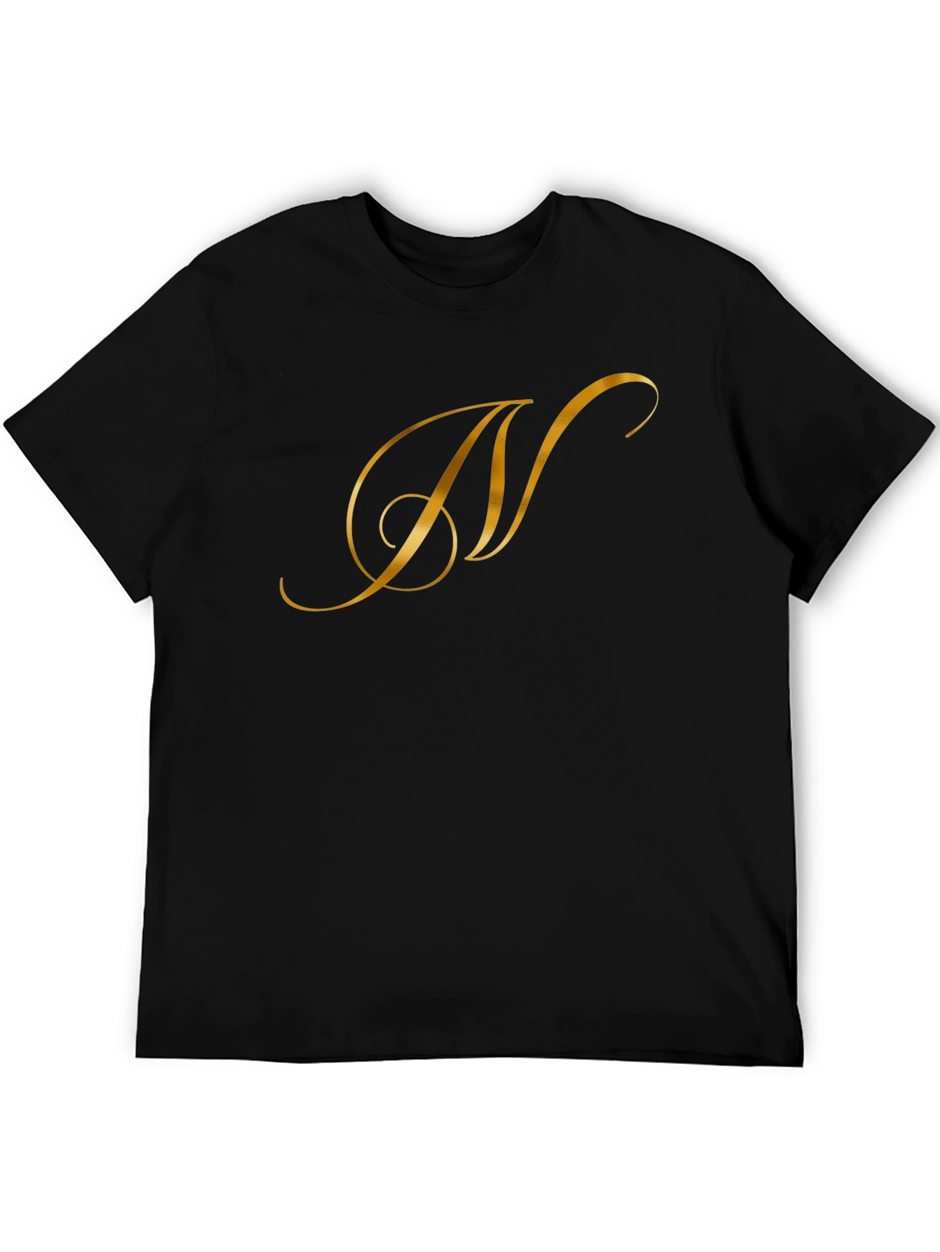 Elegant Gold Letter T-Shirt - Stylish Black Tee