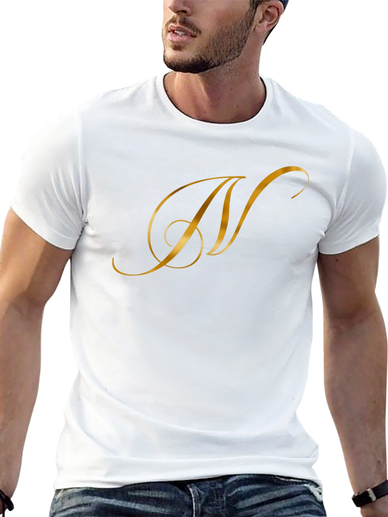 Elegant Gold Letter T-Shirt - Stylish Black Tee