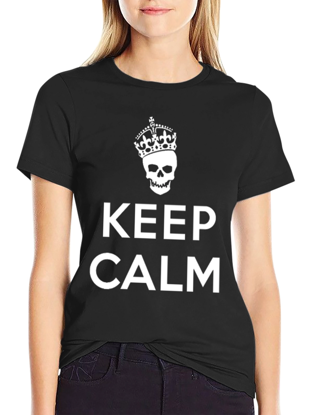 Keep Calm Skull Crown Graphic Tee - Black