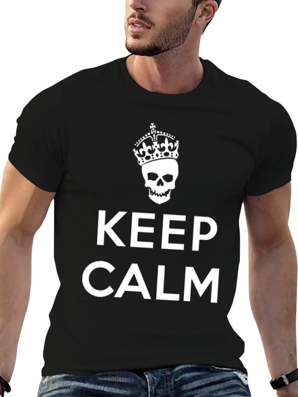 Keep Calm Skull Crown Graphic Tee - Black