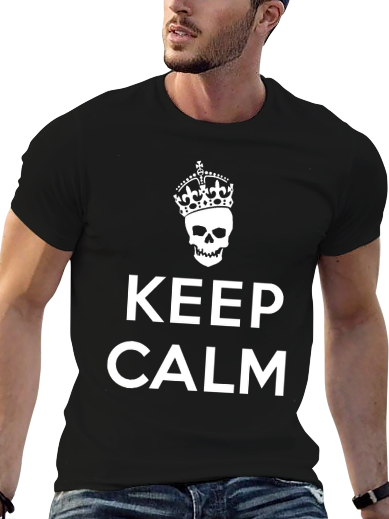 Keep Calm Skull Crown Graphic Tee - Black