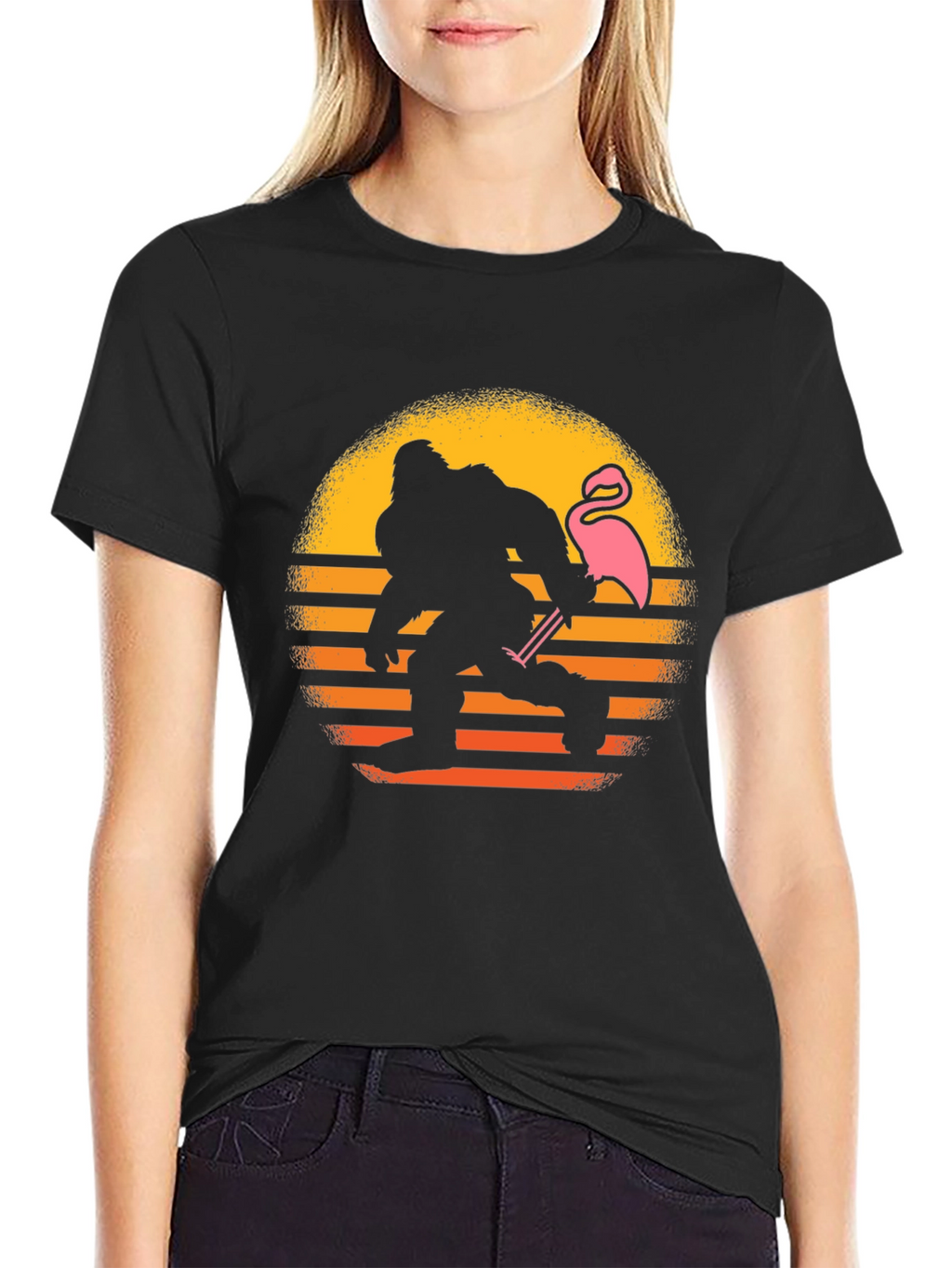 Bigfoot & Flamingo Sunset Graphic T-Shirt