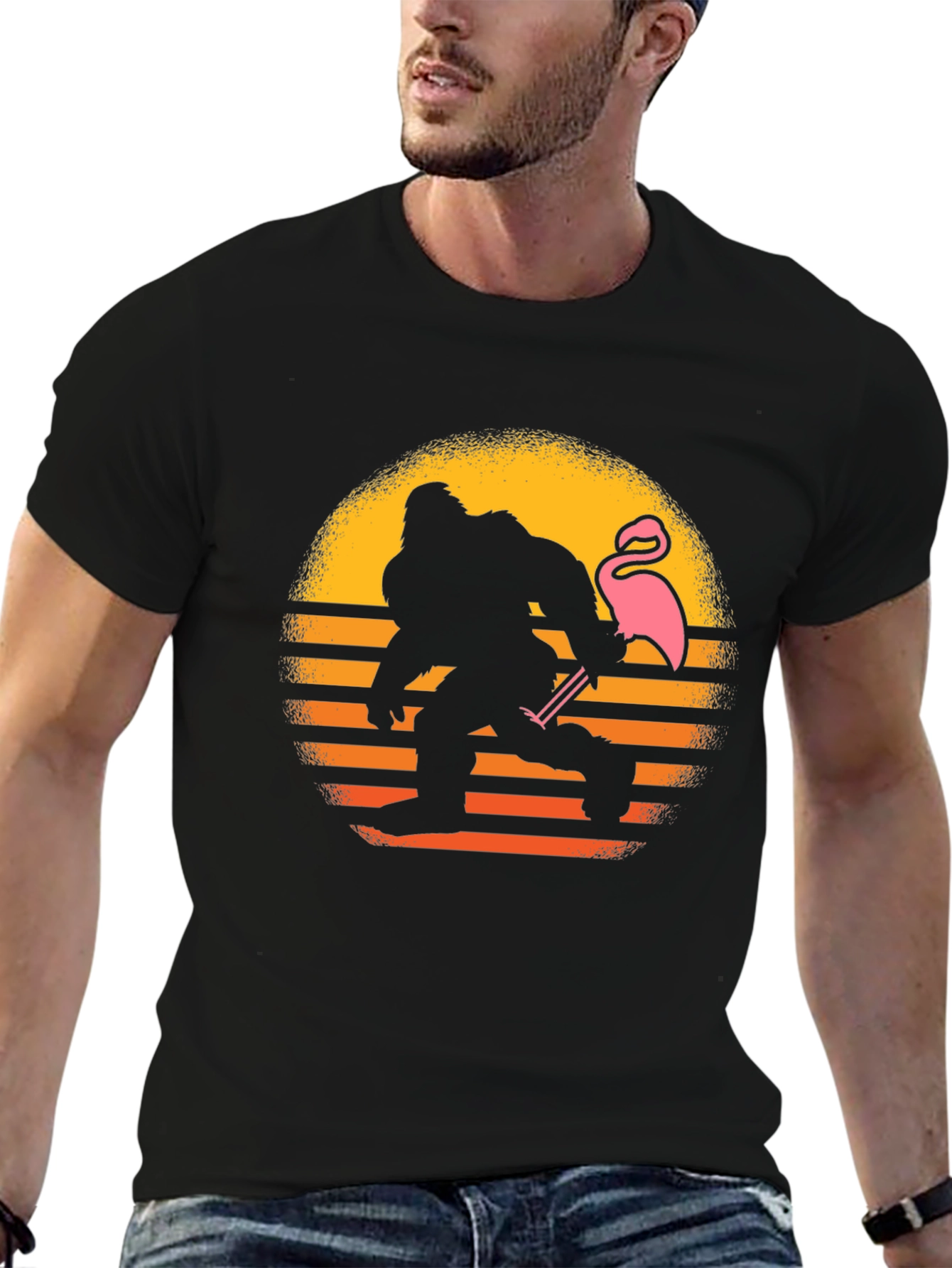 Bigfoot & Flamingo Sunset Graphic T-Shirt