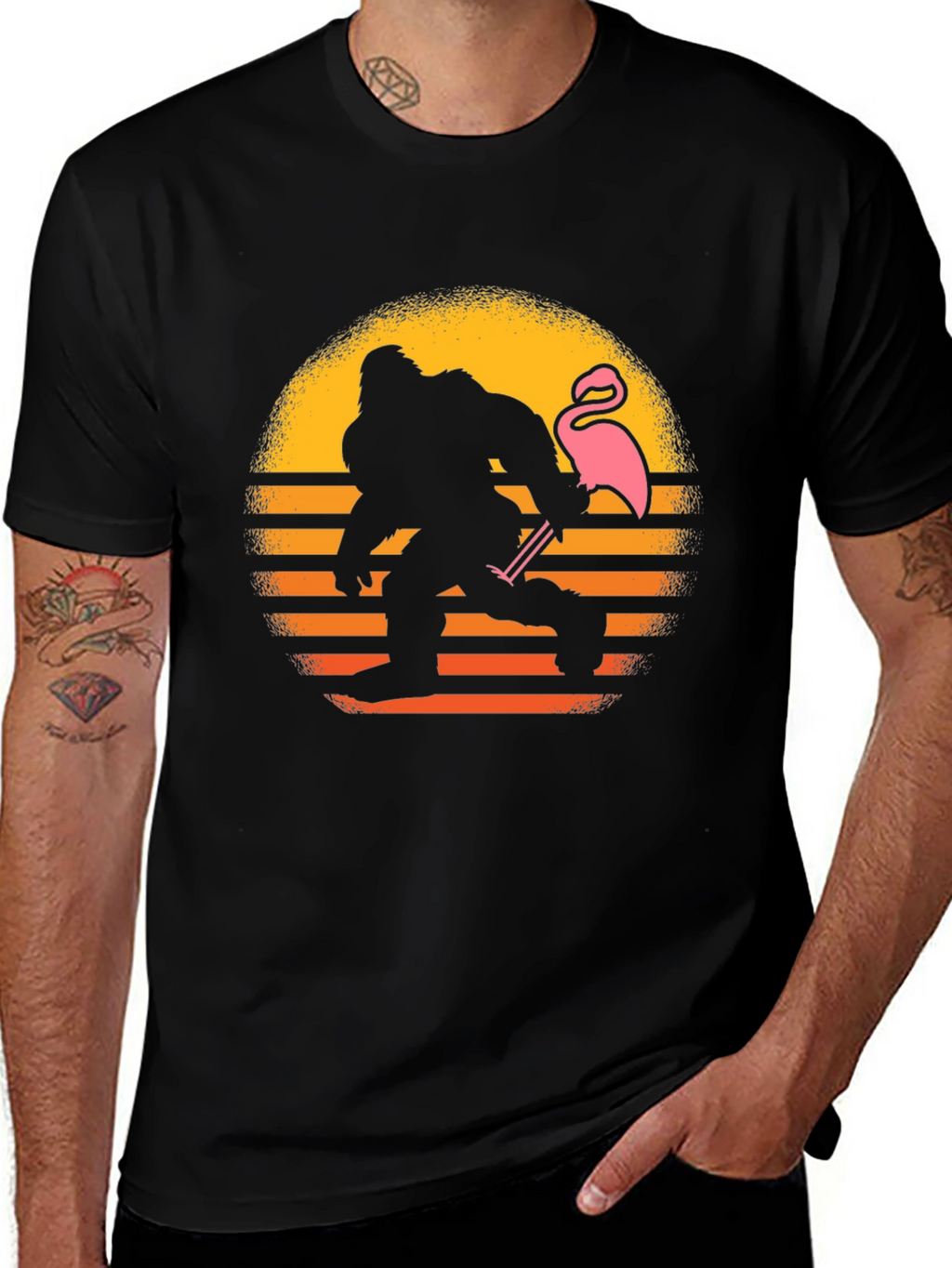 Bigfoot & Flamingo Sunset Graphic T-Shirt