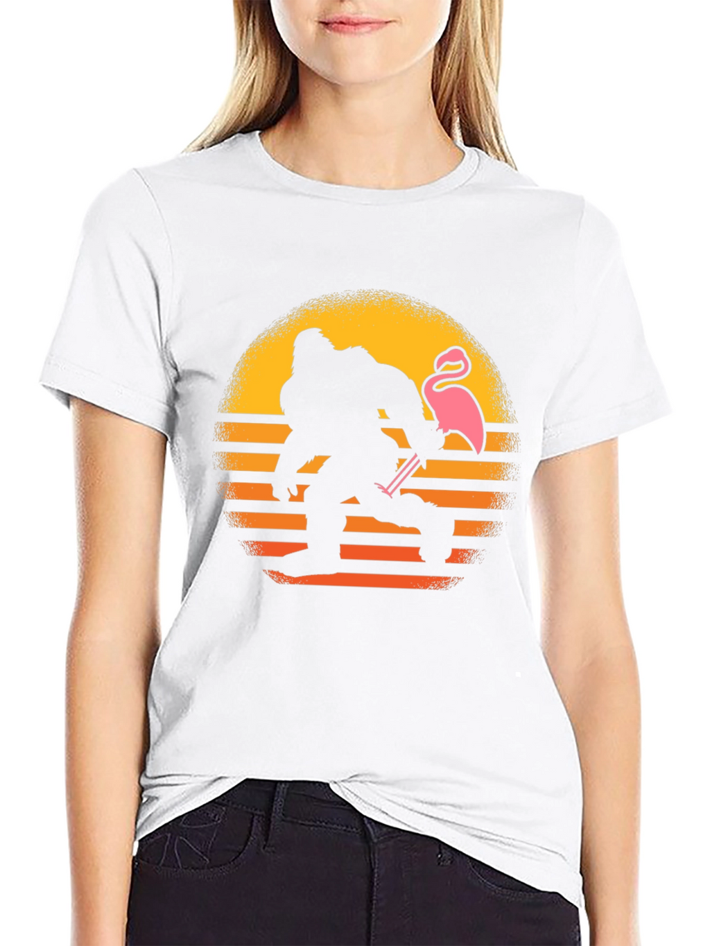Bigfoot & Flamingo Sunset Graphic T-Shirt