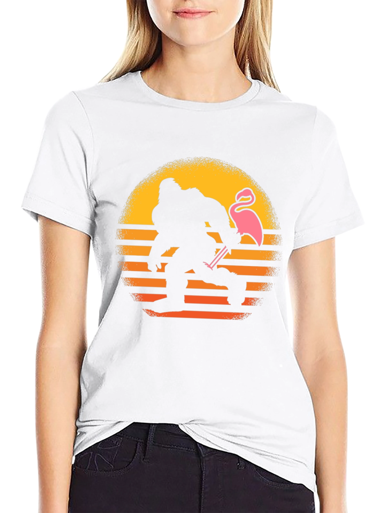 Bigfoot & Flamingo Sunset Graphic T-Shirt