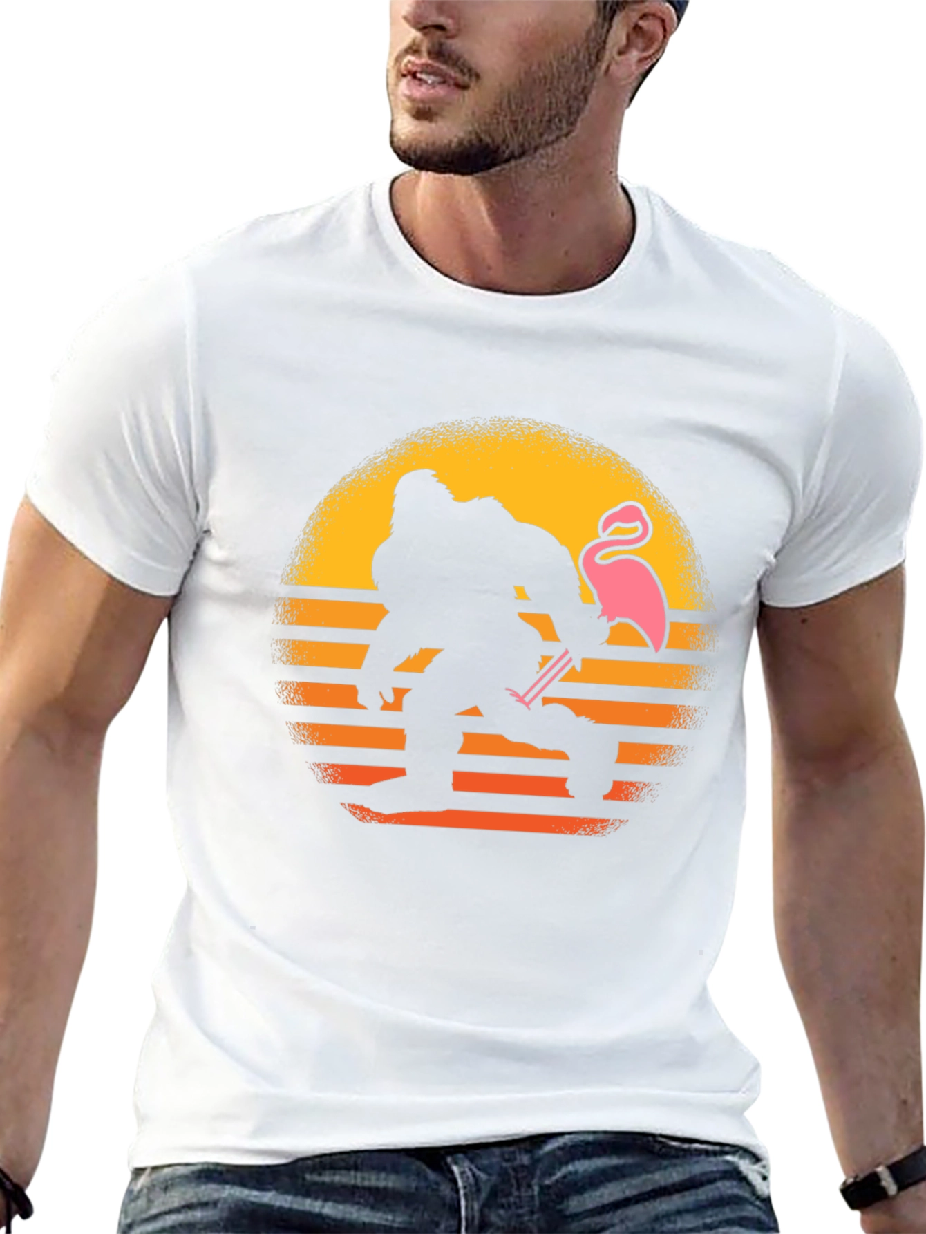 Bigfoot & Flamingo Sunset Graphic T-Shirt