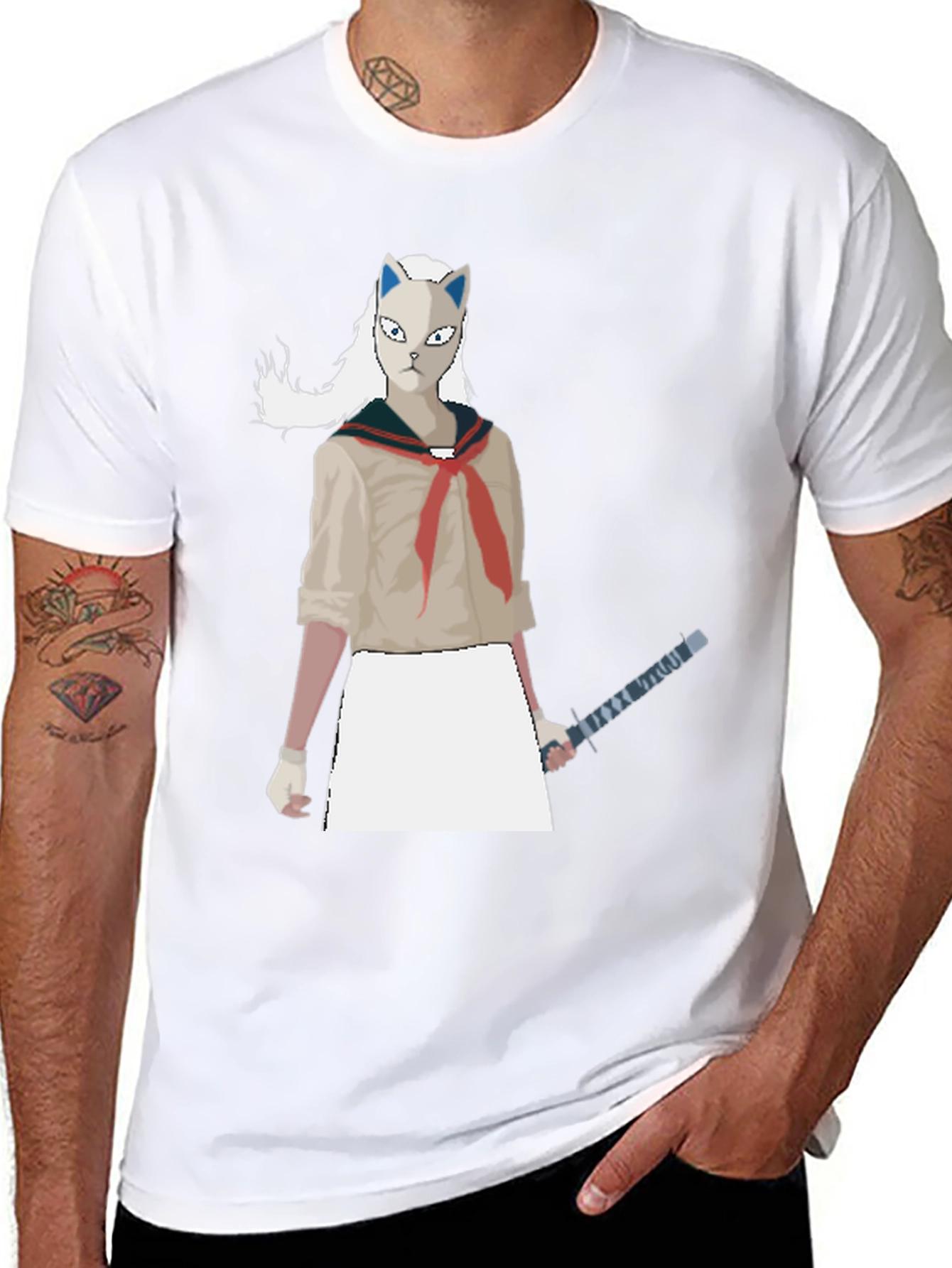 Anime Cat Mask Girl Sword T-Shirt