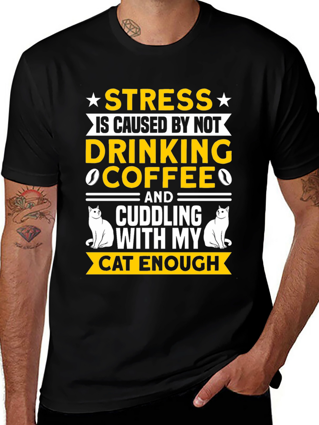 Stress Coffee Cat Cuddling Graphic Tee
