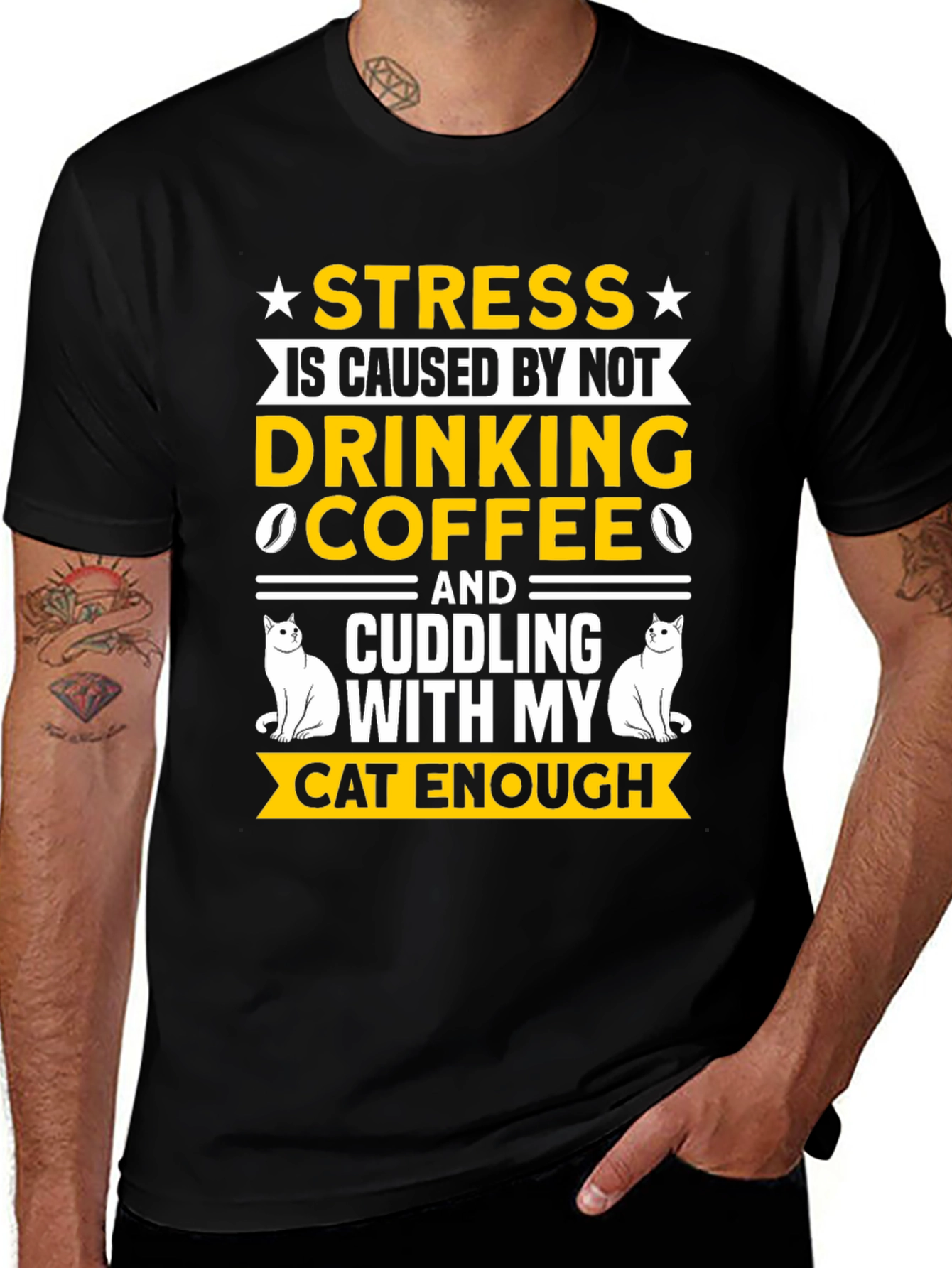 Stress Coffee Cat Cuddling Graphic Tee
