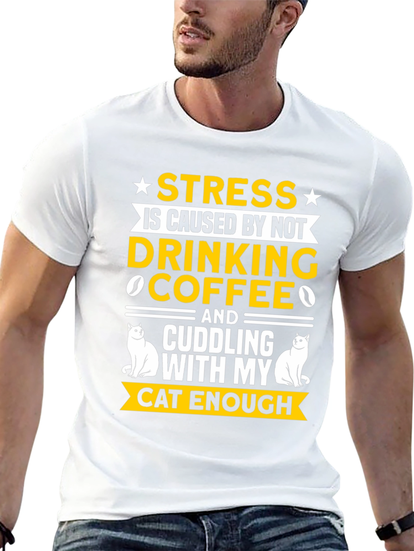 Stress Coffee Cat Cuddling Graphic Tee