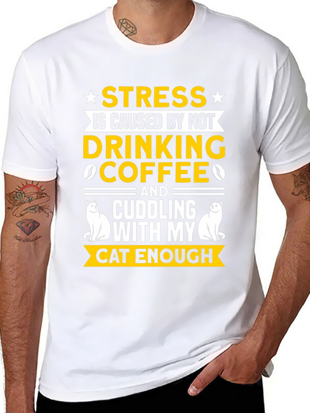 Stress Coffee Cat Cuddling Graphic Tee