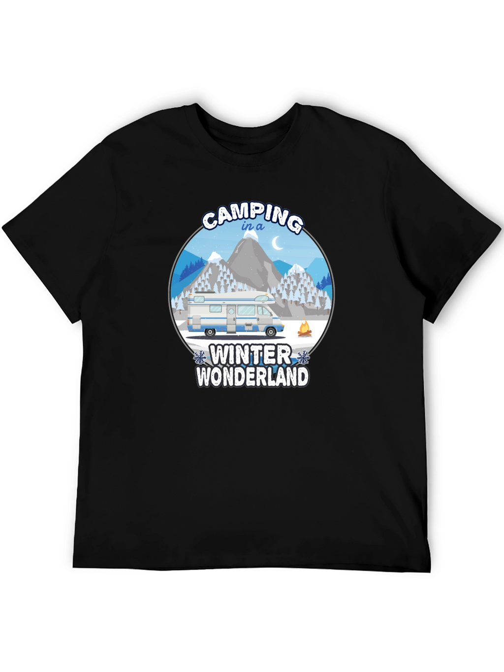 Camping Winter Wonderland Black T-Shirt