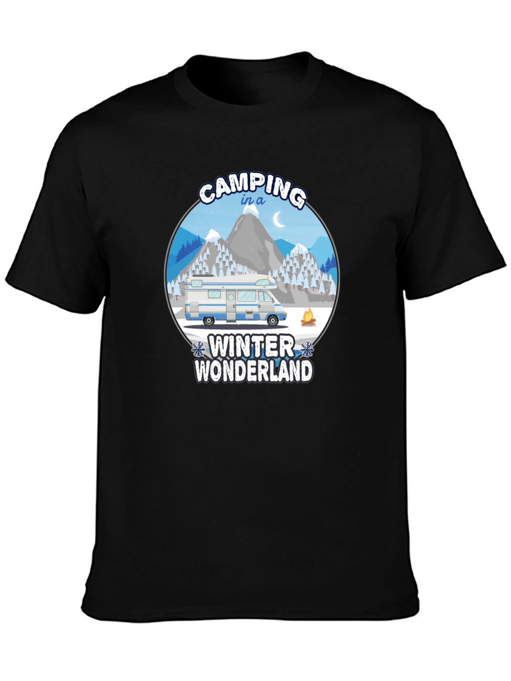 Camping Winter Wonderland Black T-Shirt