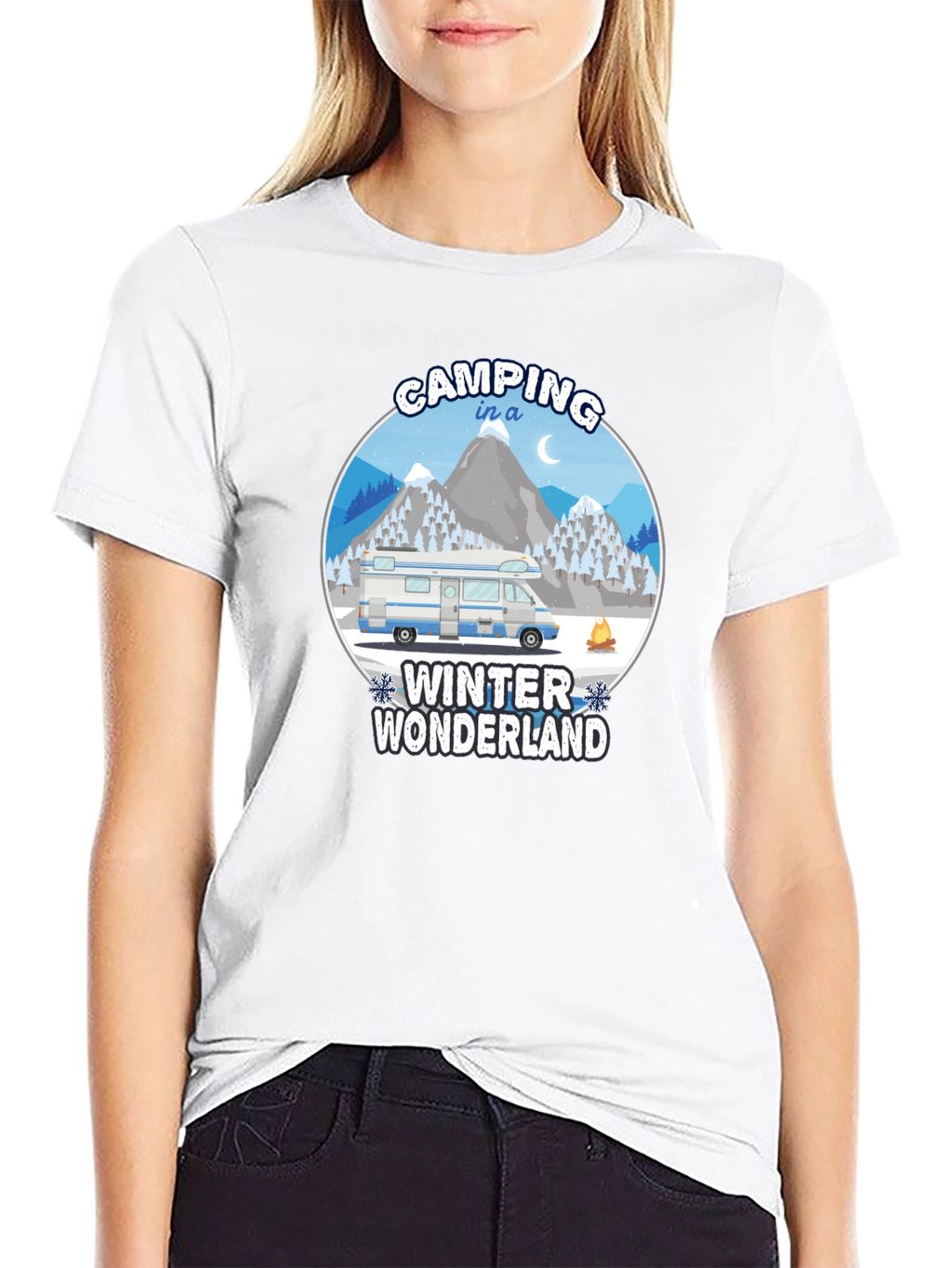 Camping Winter Wonderland Black T-Shirt