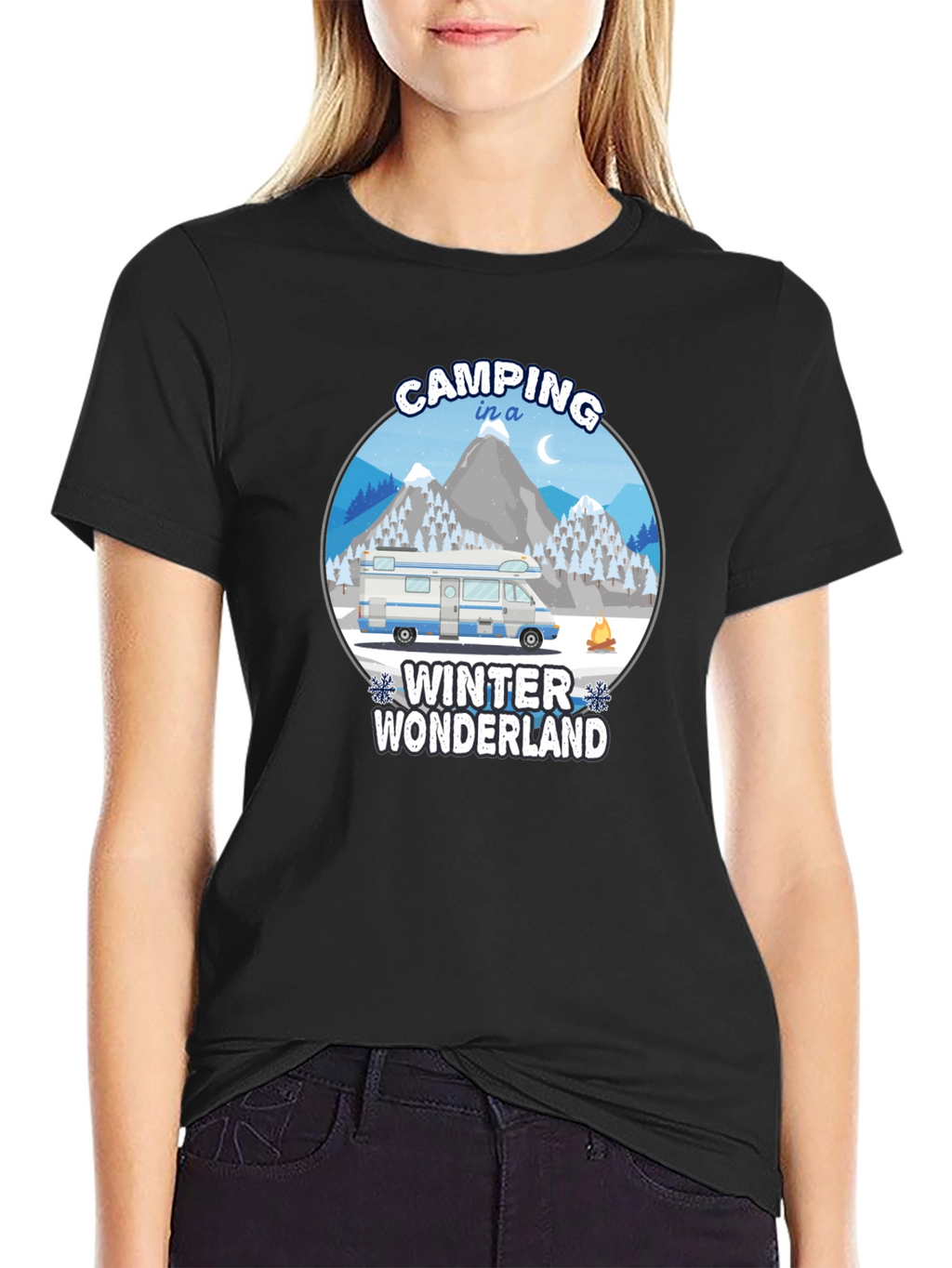 Camping Winter Wonderland Black T-Shirt