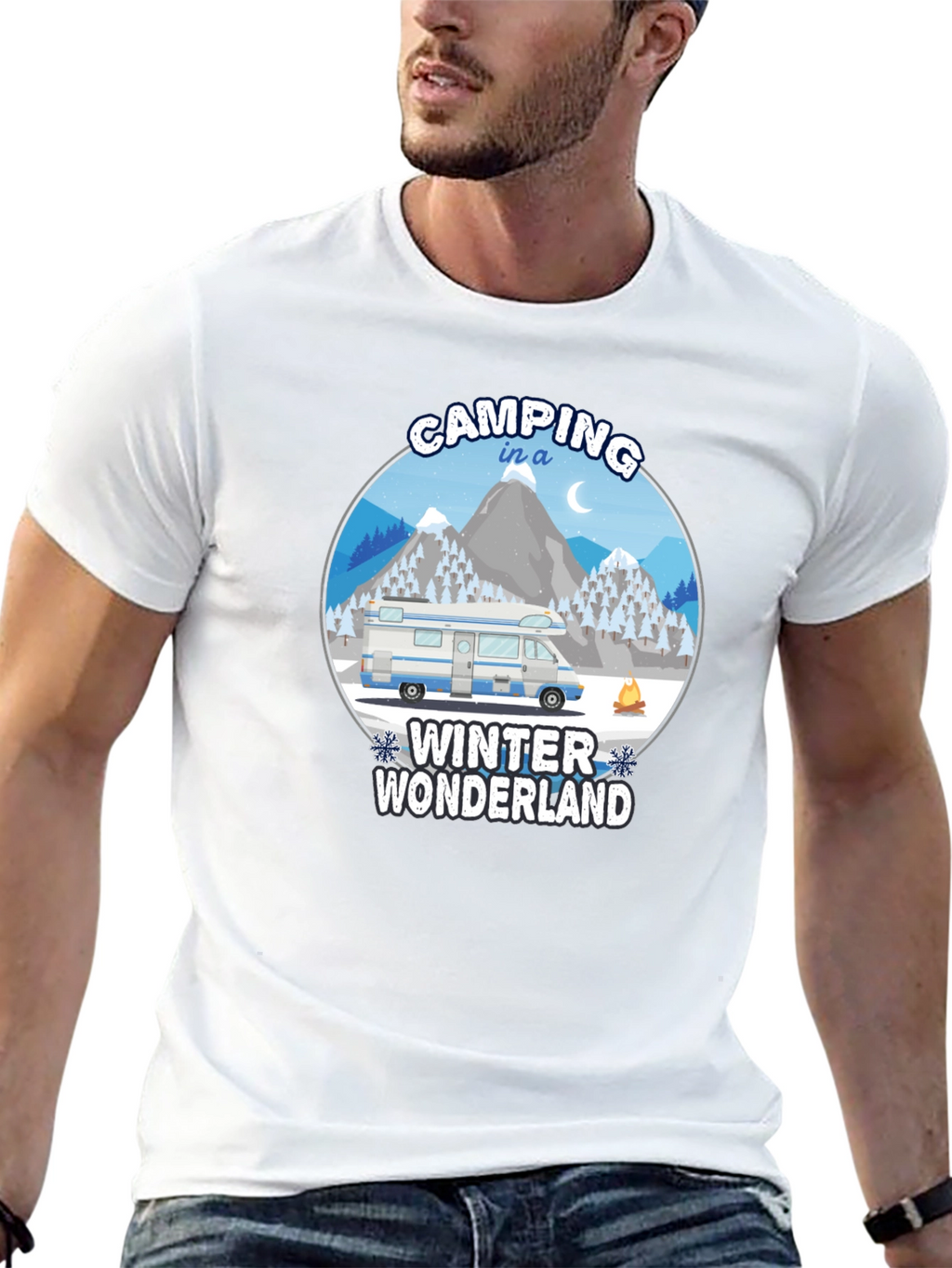 Camping Winter Wonderland Black T-Shirt