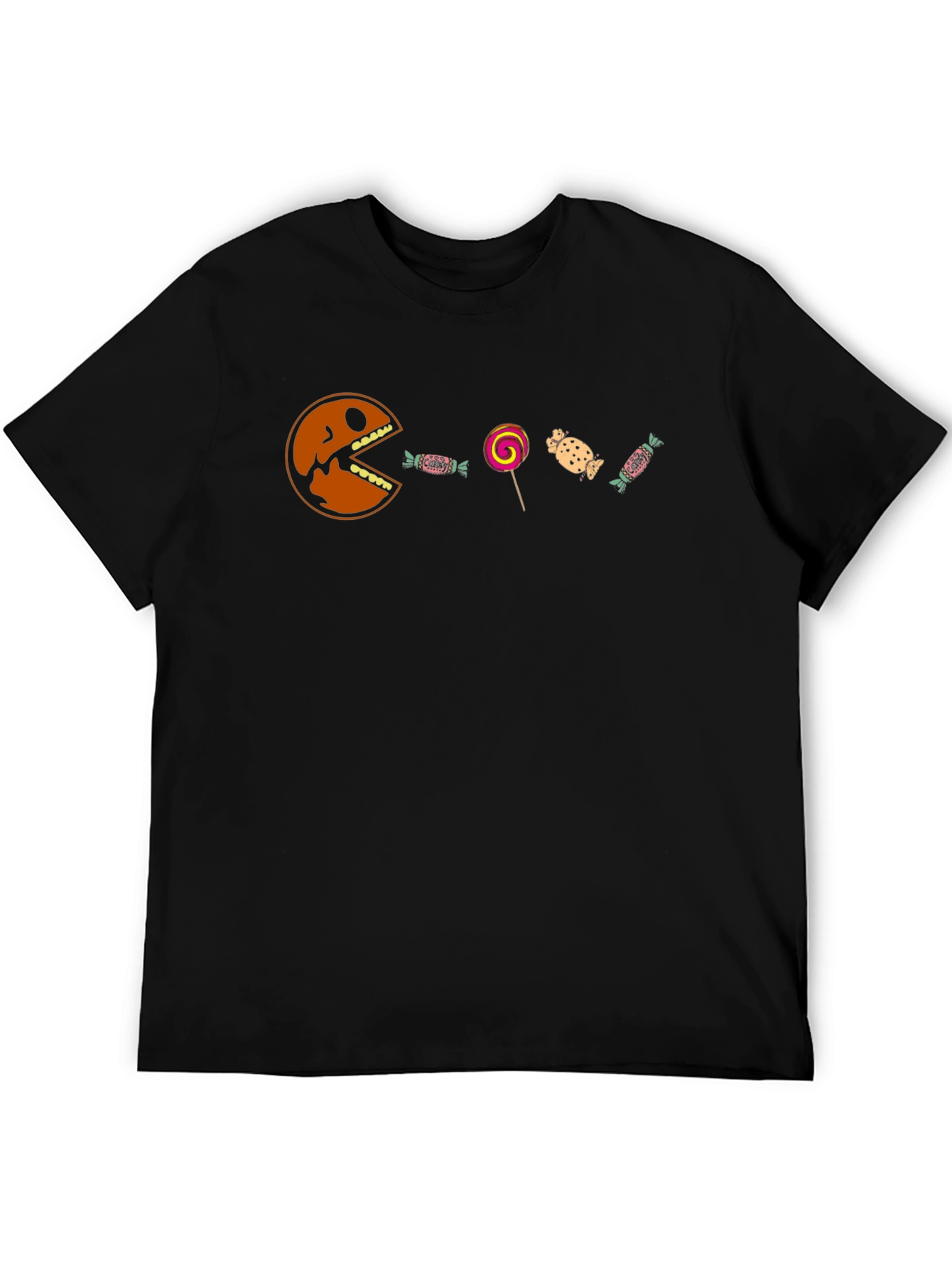 Funny Halloween Pumpkin Candy Graphic Tee - Black Cotton Blend