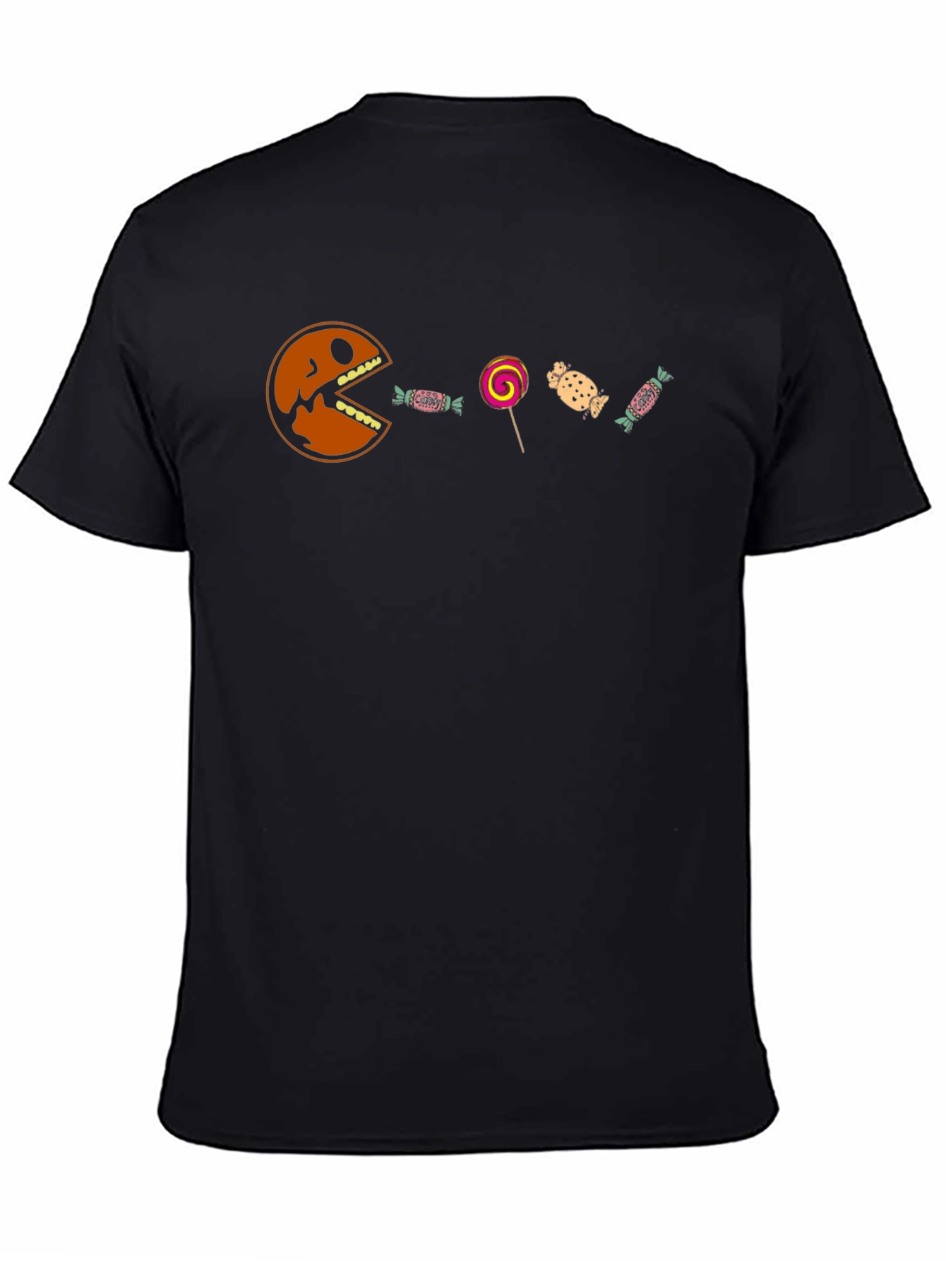 Funny Halloween Pumpkin Candy Graphic Tee - Black Cotton Blend