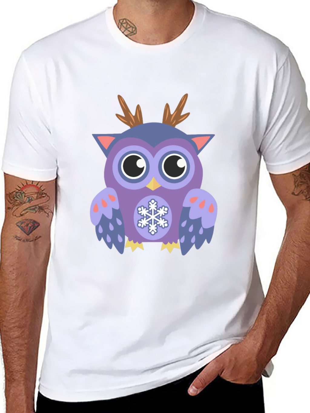 Festive Owl Graphic T-Shirt - Holiday Fun