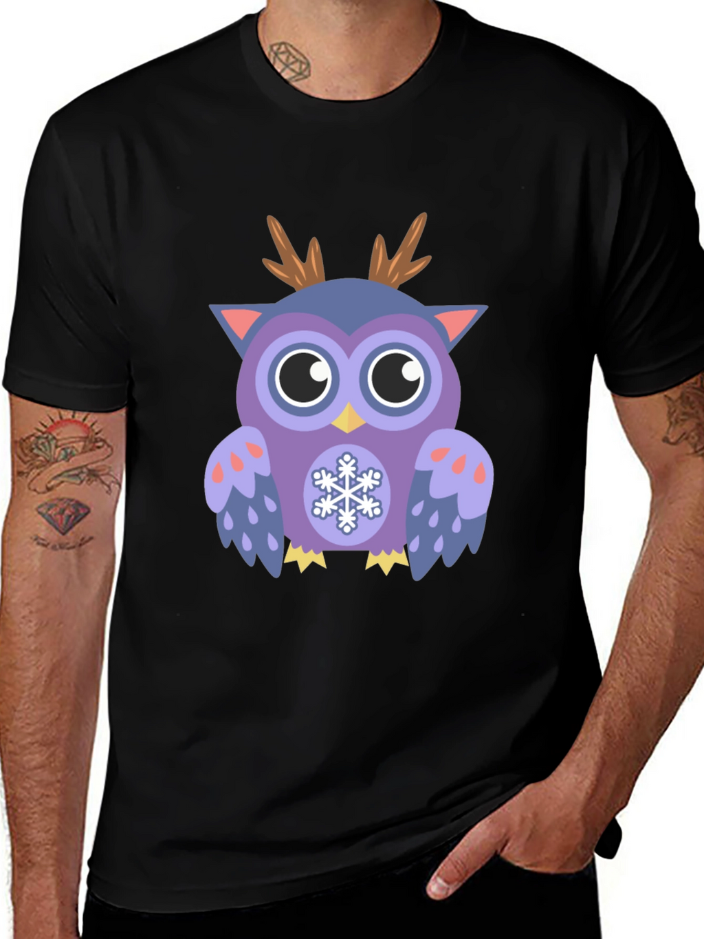 Festive Owl Graphic T-Shirt - Holiday Fun