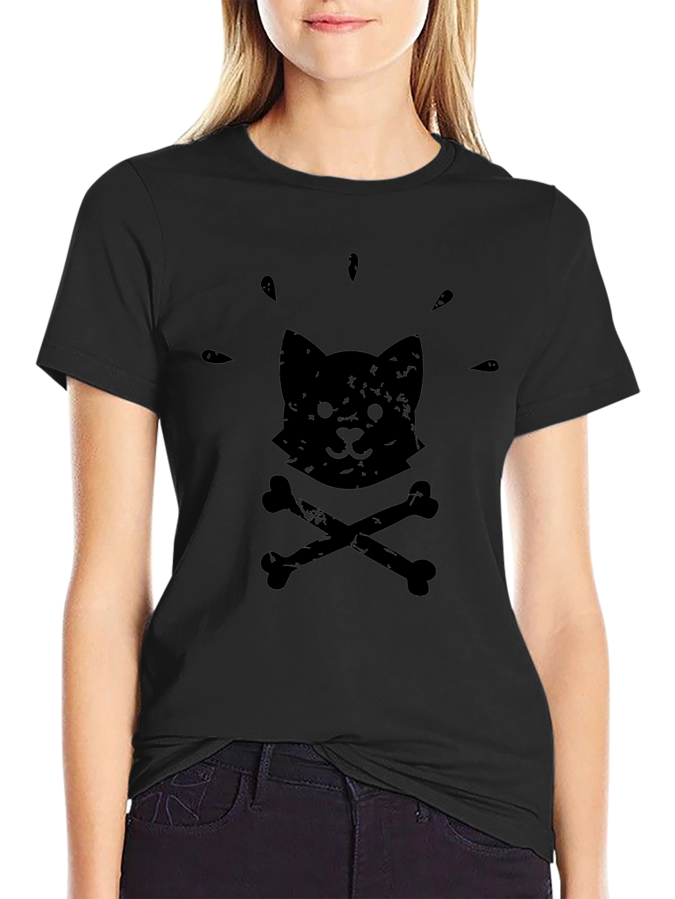 Black Cat & Crossbones Graphic Tee - Soft Cotton Comfort