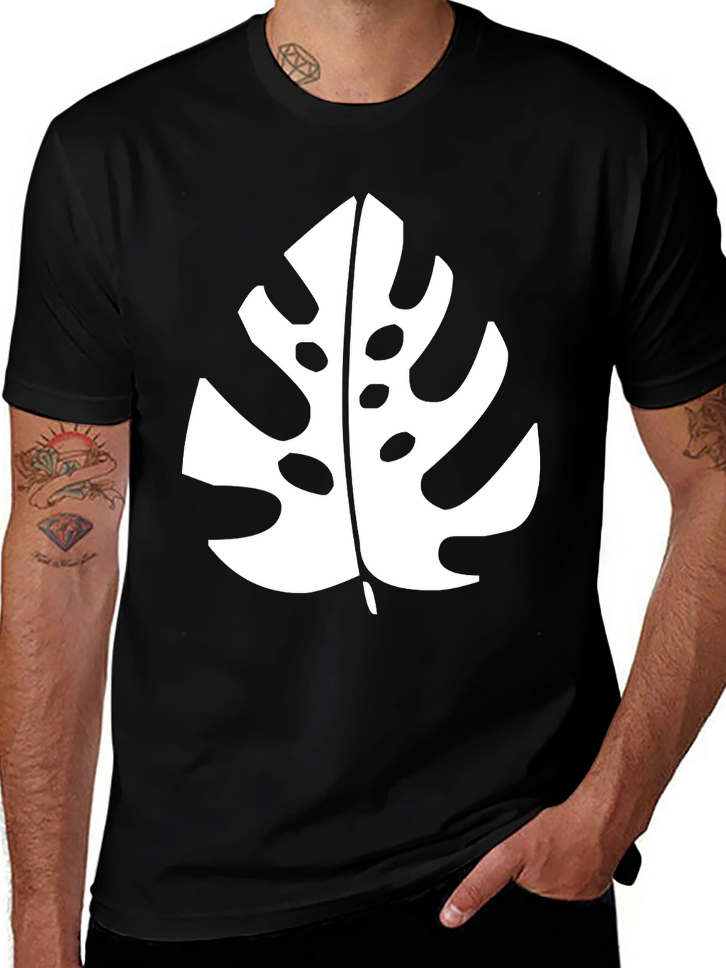 Tropical Monstera Leaf Graphic Black T-Shirt
