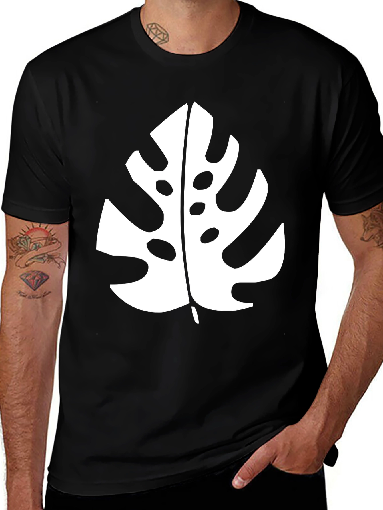 Tropical Monstera Leaf Graphic Black T-Shirt