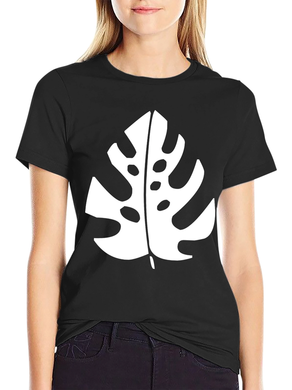 Tropical Monstera Leaf Graphic Black T-Shirt